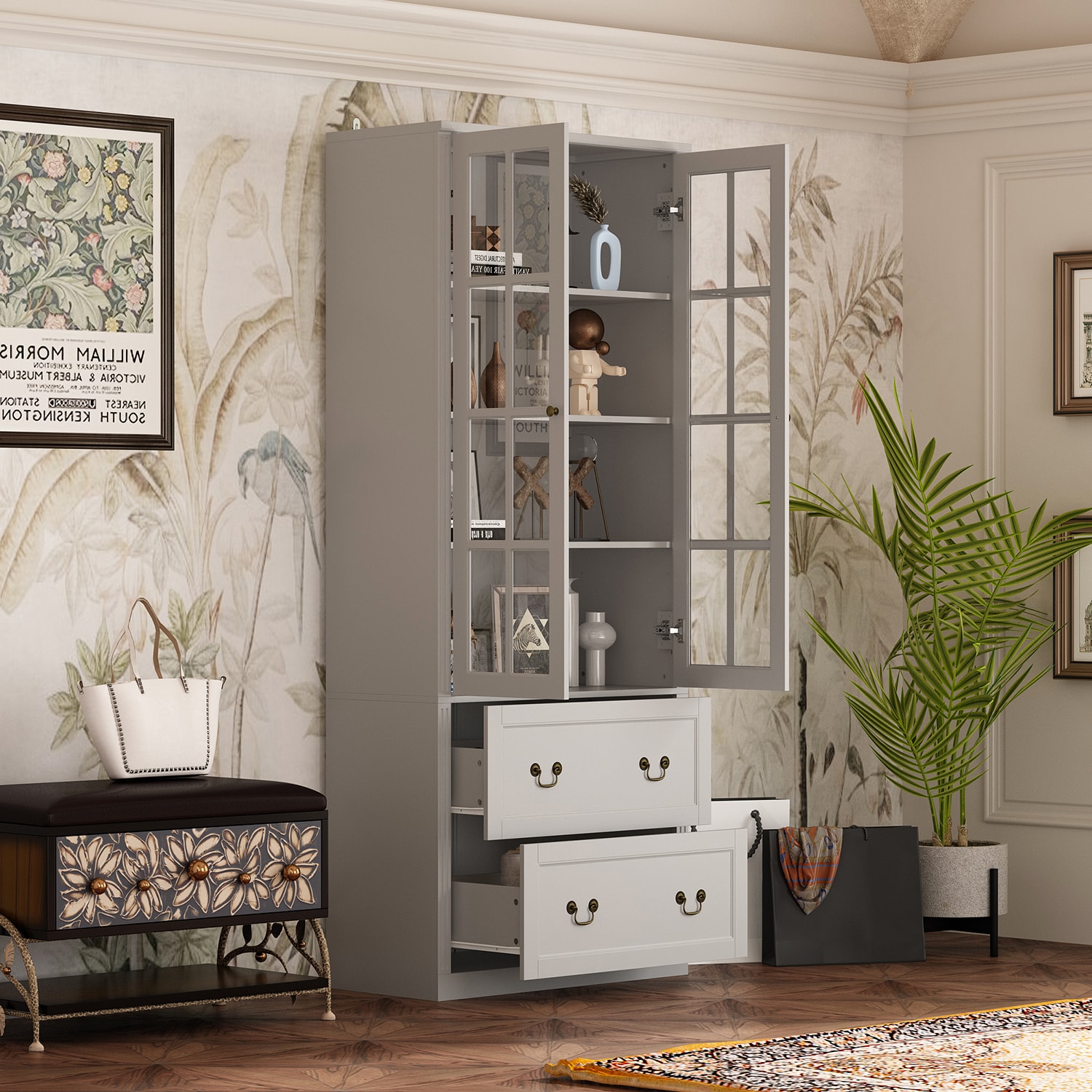 FUFU GAGA Contemporary Modern Gray China Cabinet with Wine Storage KF020314 03 at Lowes
