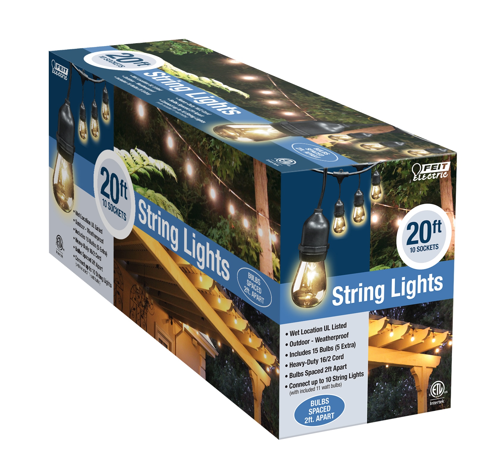 Feit Electric 20-ft Plug-in Clear Indoor/Outdoor String Light with 10  White-Light Incandescent Novelty Bulbs in the String Lights department at