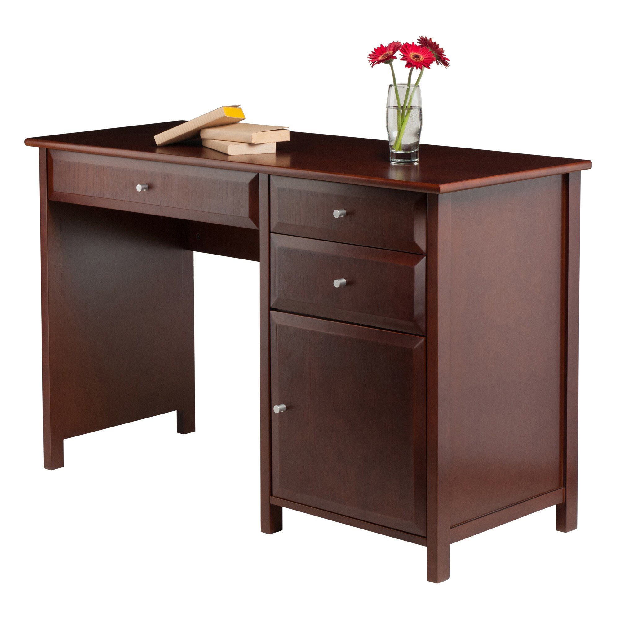 Costway Kids Wooden Study Desk & Chair Writing Table w/Drawer Storage  Cabinet Brown