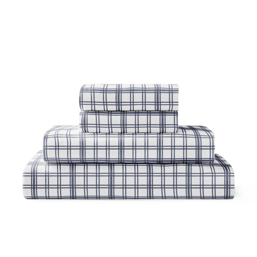 Brielle Home Cotton Flannel King Cotton Modern Plaid Navy Bed Sheet at ...
