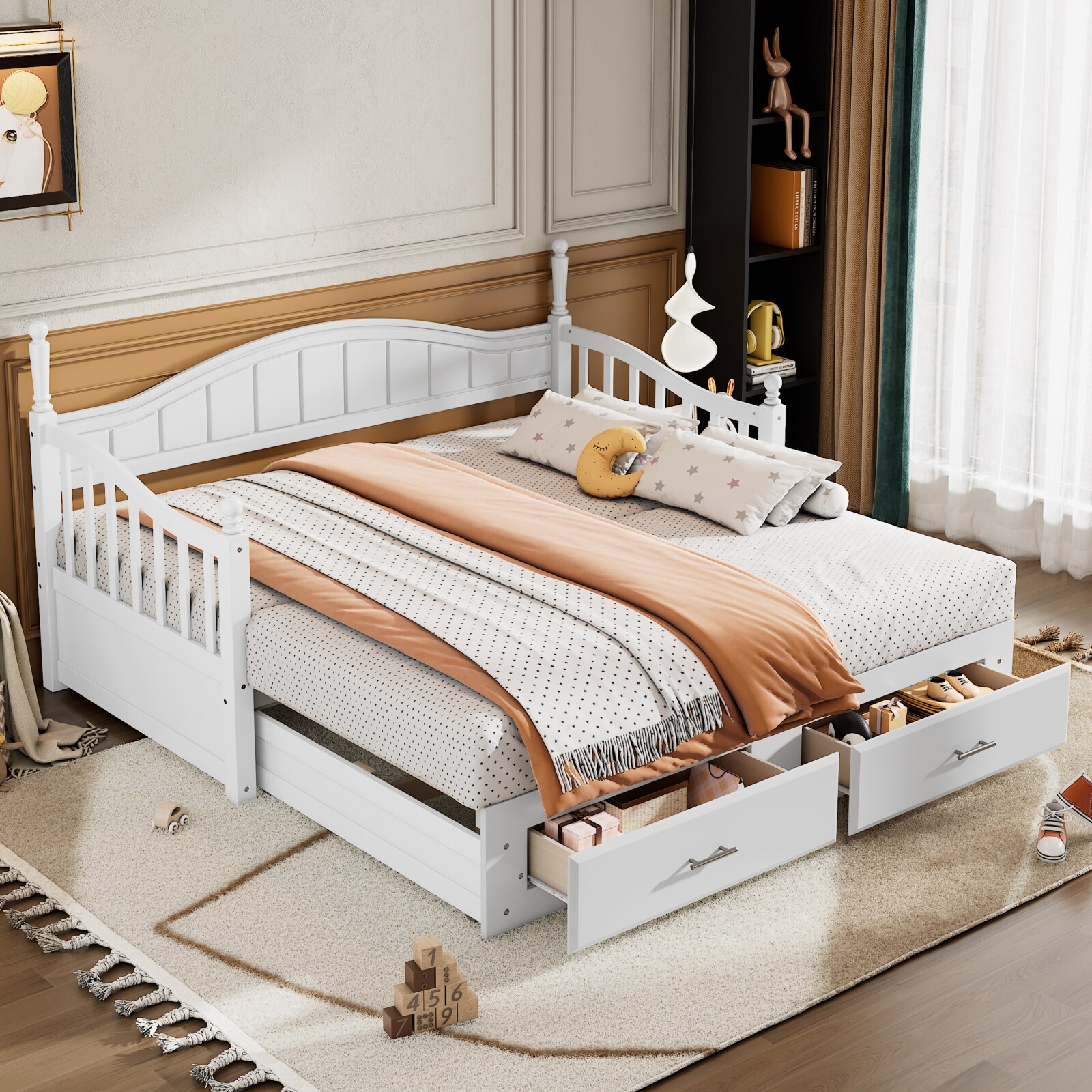 CHITA 79.9-Inch White Twin Daybed with Trundle with Pull-Out Trundle Integrated Storage and Sofa-Style Seating and Guest Sleep Function