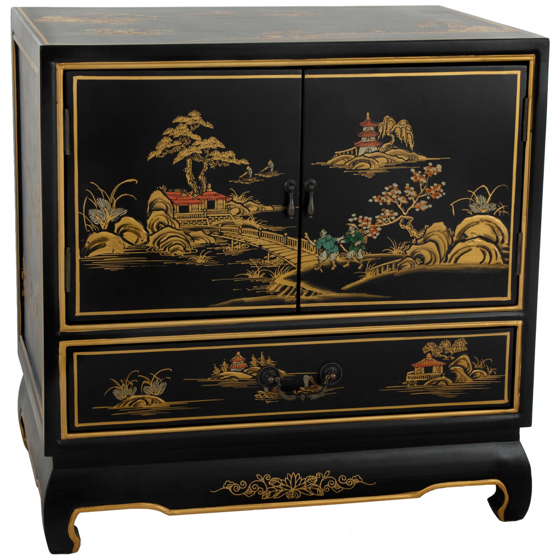 Oriental Furniture LCQ-BR-HA20-98 Gloss Black Elm Nightstand