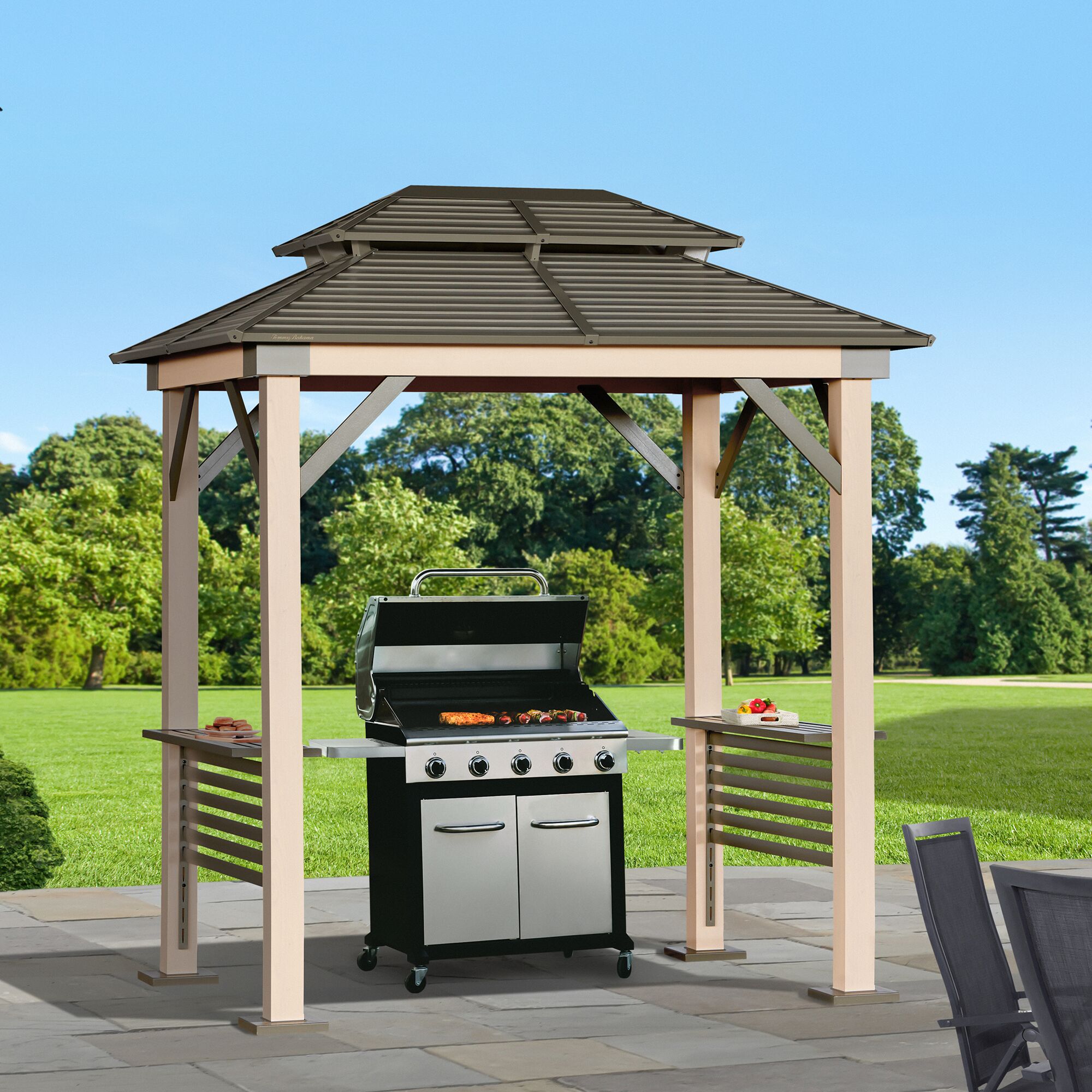 Tommy Bahama 6-ft x 8-ft Sojag Taupe Metal Rectangle Gazebo Steel Roof in Gazebos department at Lowes.com