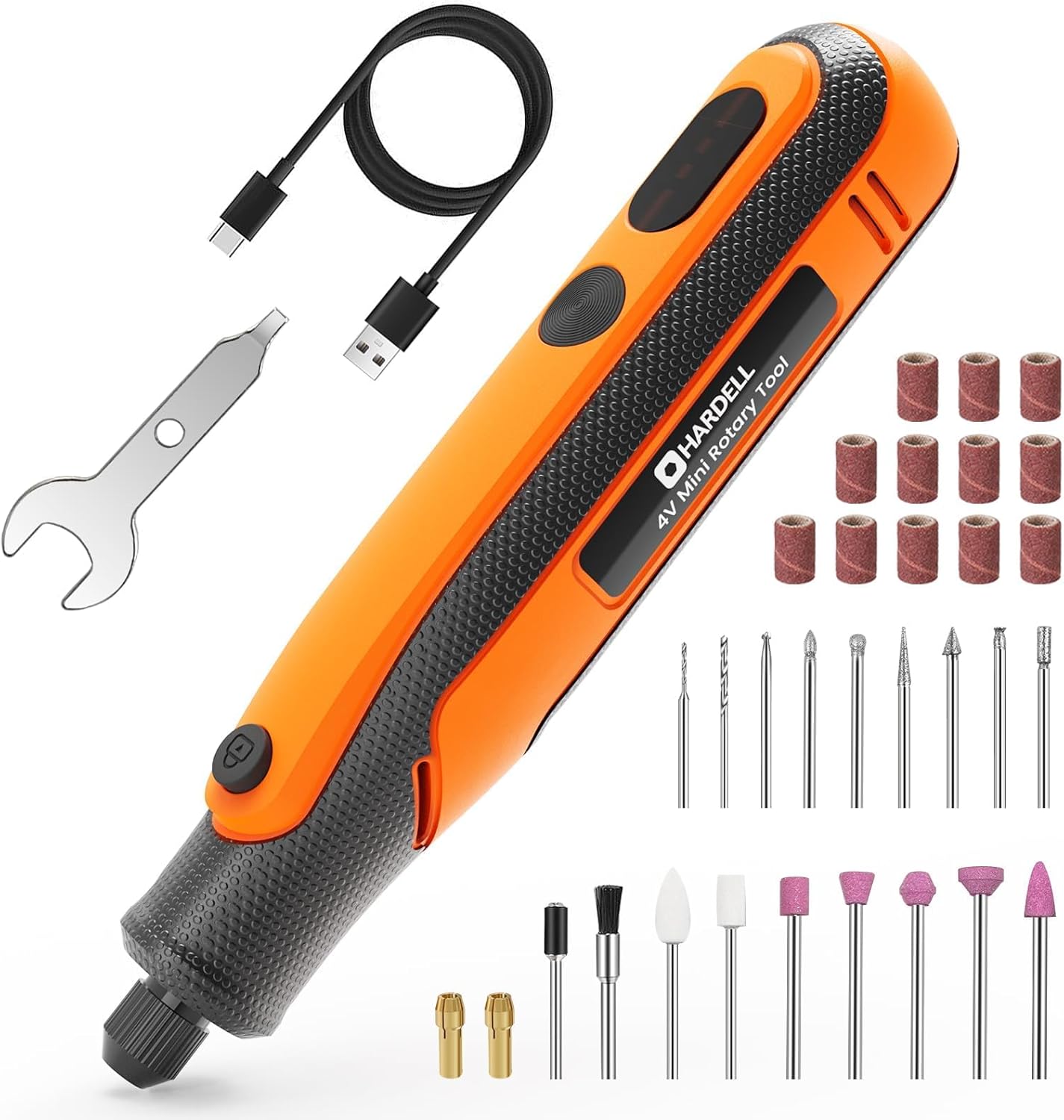 HARDELL B0DDL19L2T Mini Cordless Rotary Tool Kit 4V with 32pc Accessories 3 Speed Settings Type C Charging for Engraving Sanding Grinding Polishing DIY Crafts