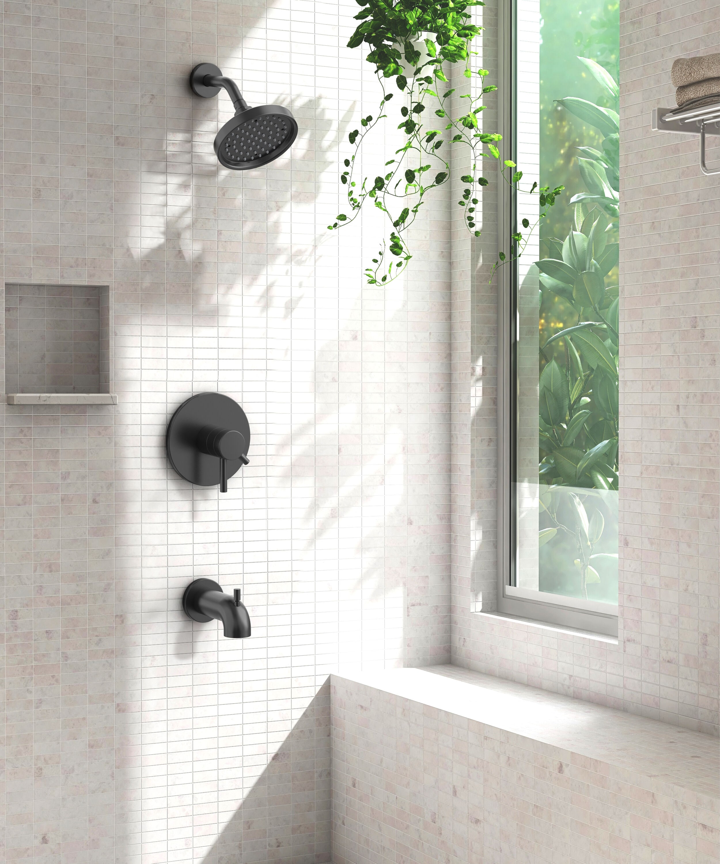 allen + roth 870X-507001 Harlow Matte Black 2-handle Single function 6-in Round Bathtub and shower Faucet with Valve