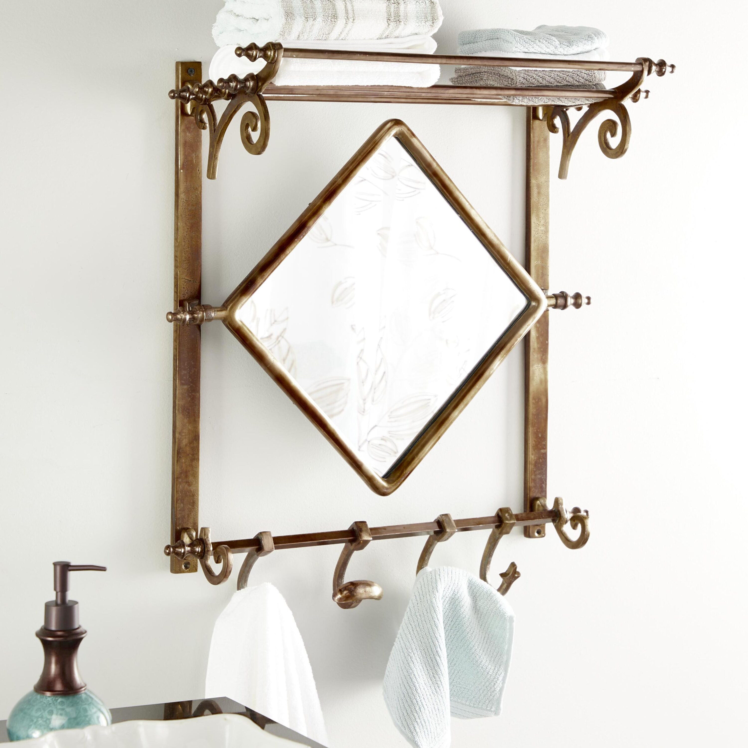 Grayson Lane 29258 26-Inches L x 10-Inches D x 30-Inches H Copper with Towel Hooks Metal Square Floating shelf