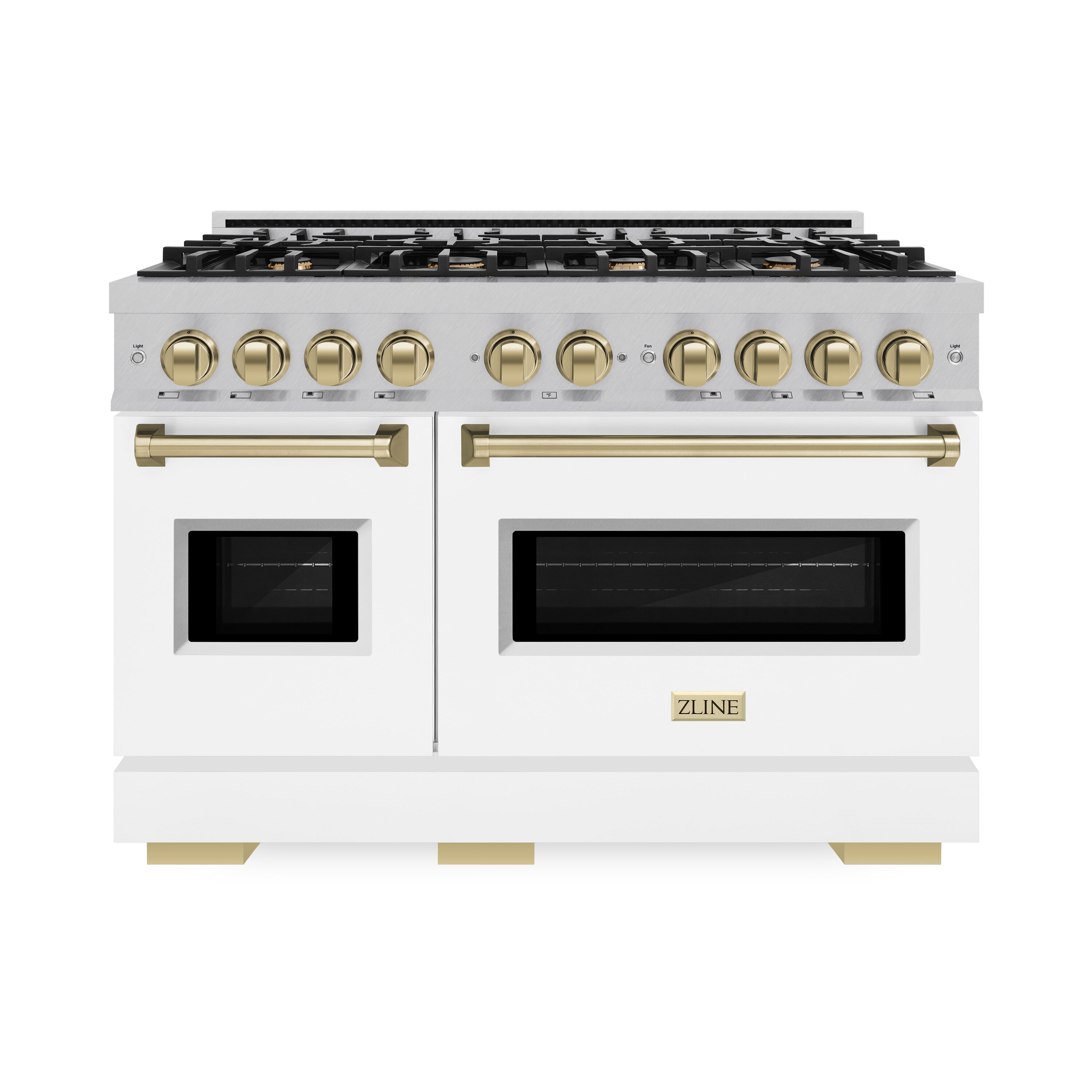 ZLINE KITCHEN & BATH CDRSZ-WM-48-CB Classic 48-in Standard 4.2-cu ft / 2.5-cu ft Convection Oven Freestanding Double Oven Dual Fuel Range ( Stainless Steel, White Matte Door, Champagne Bronze Accents )