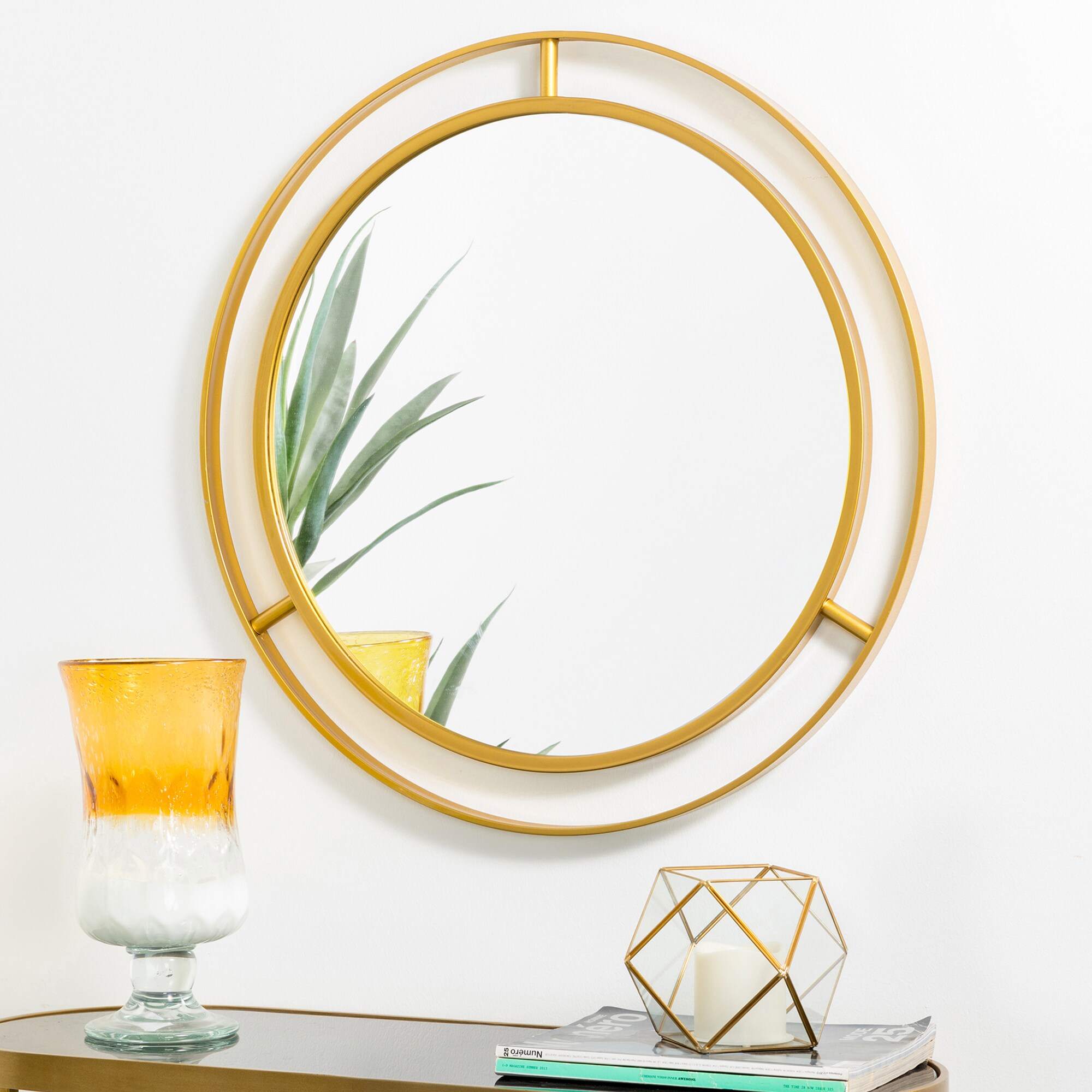 Glitzhome Modern Glam 24-in W x 24-in H Round Gold Framed Full Length ...