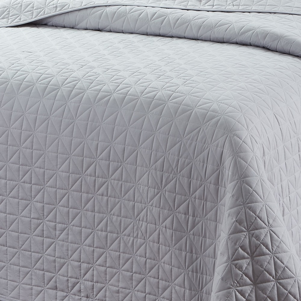 Bibb Home 4 Piece Quilt Set with Cushion Silver Solid Reversible King ...