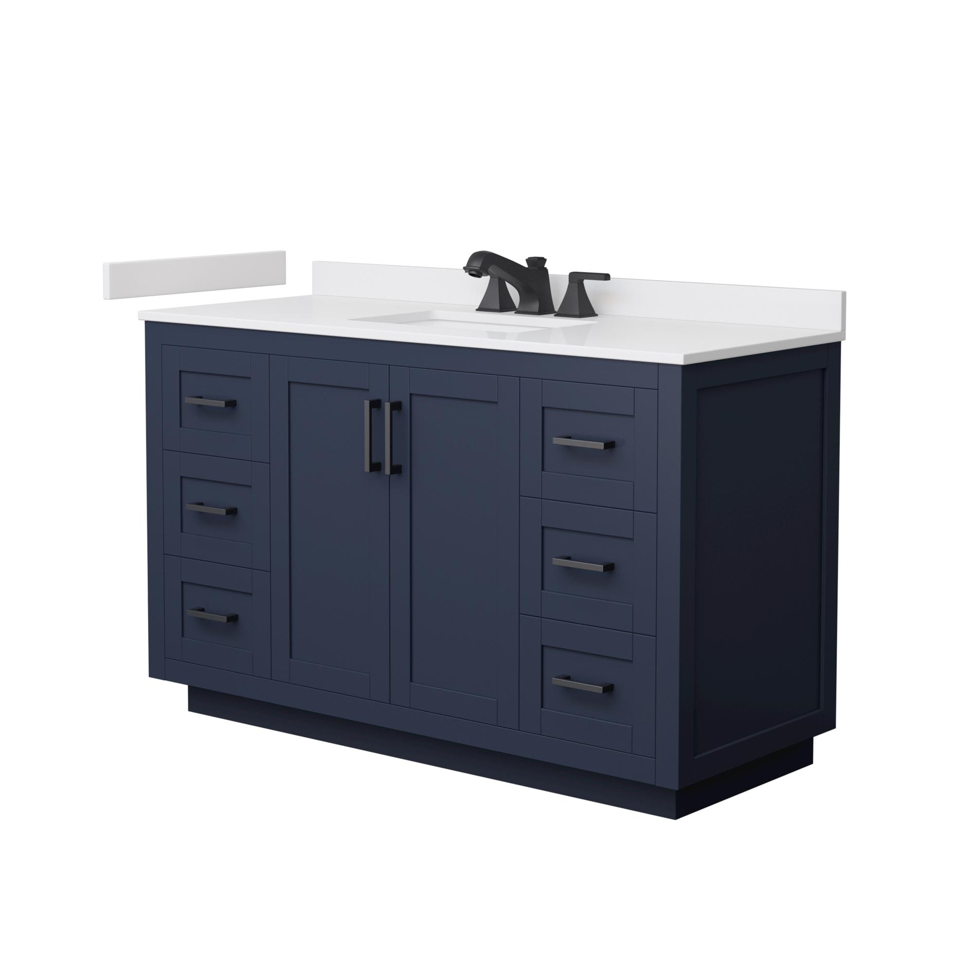 Wyndham Collection Miranda 54-in Dark Blue with Matte Black Trim Undermount Single Sink Bathroom Vanity with White Cultured Marble Cultured Marble Top