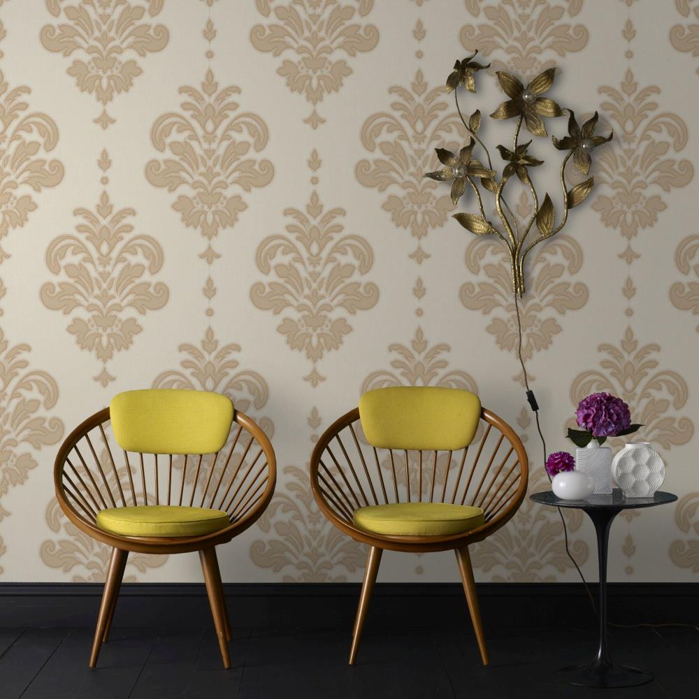 Graham & Brown Palais 56-sq ft Gold/Neutral Vinyl Textured Damask ...