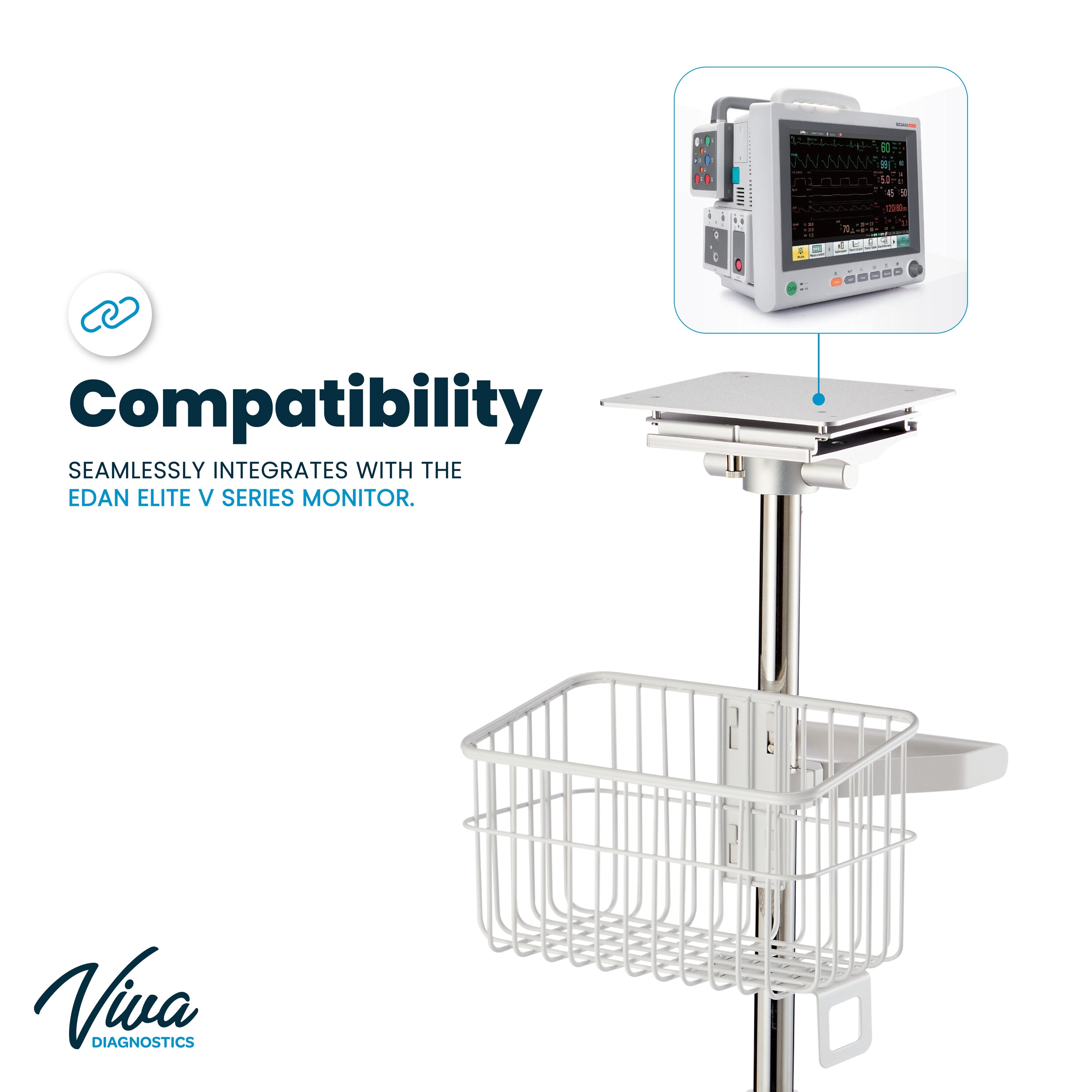 Viva Comfort White Steel Mobile Vital Sign Monitor Cart Stand ...
