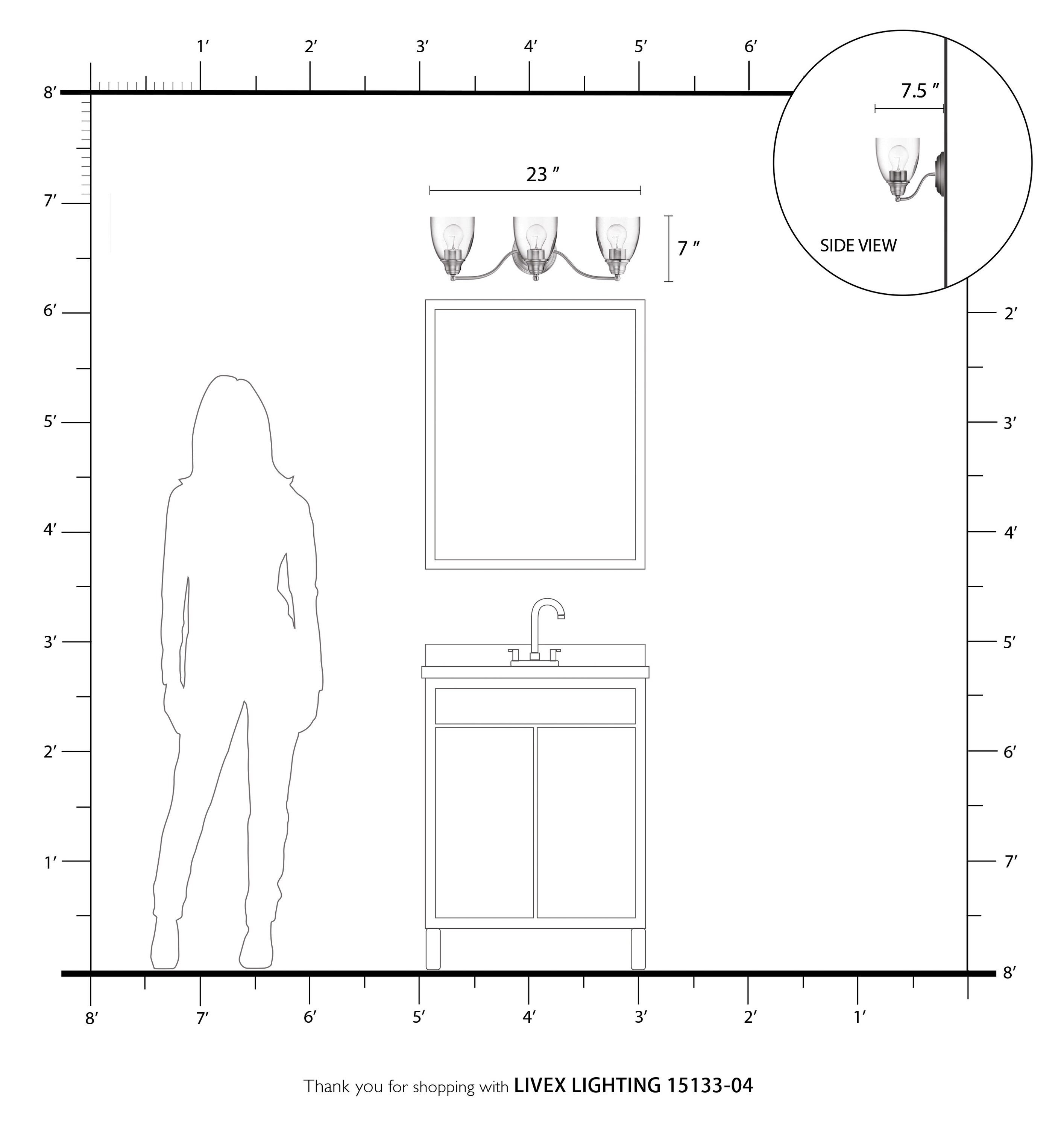 Montgomery Black Steel 3-Light Vanity with Clear Glass Shades