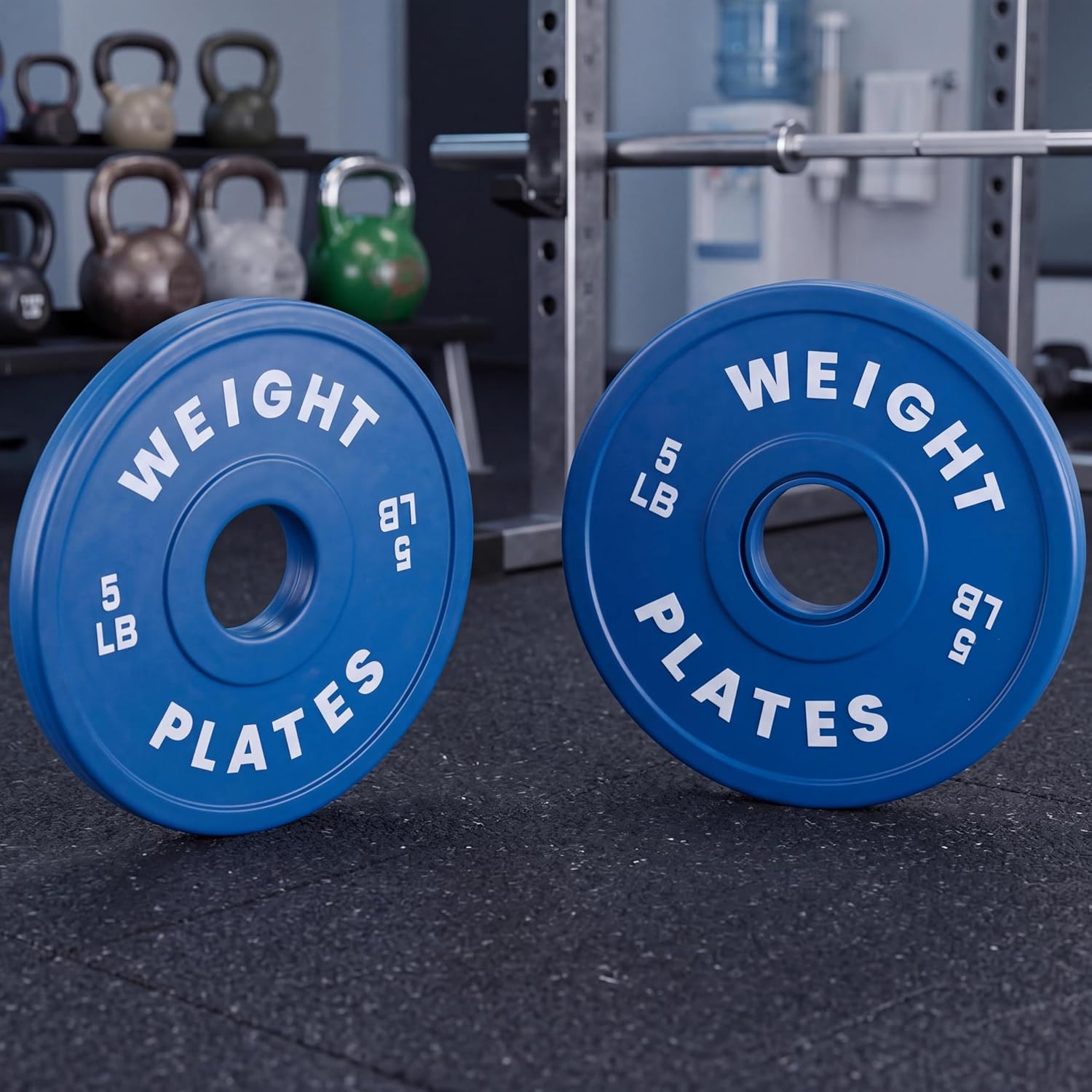 GAOMON Printed Steel Core Rubber Weight Discs Standard 2 Inch Barbell Fitness Training Plates 5 Lb Pair Home Gym Green Blue