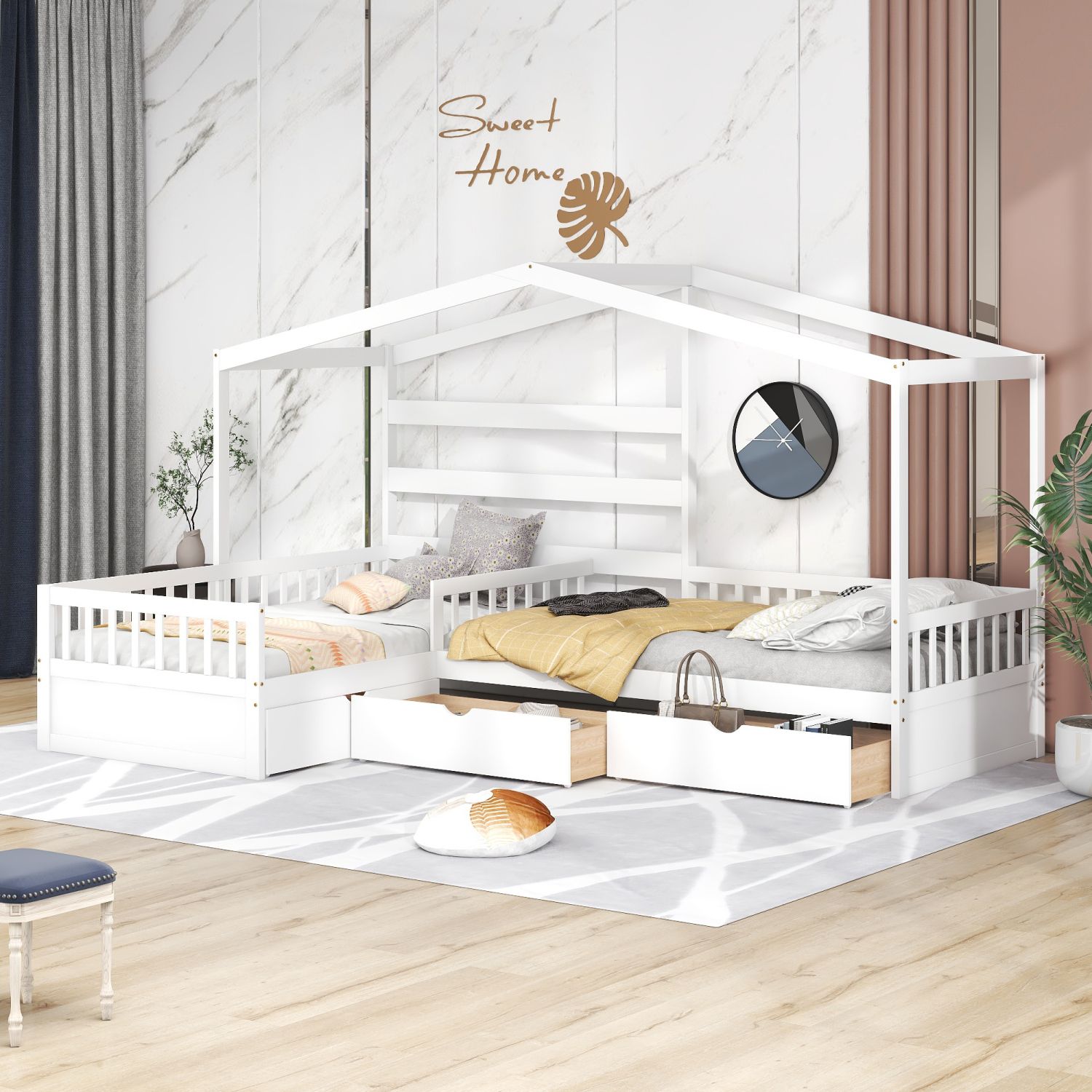 JASMODER GX001803AAK White Twin Composite Platform Bed with Storage