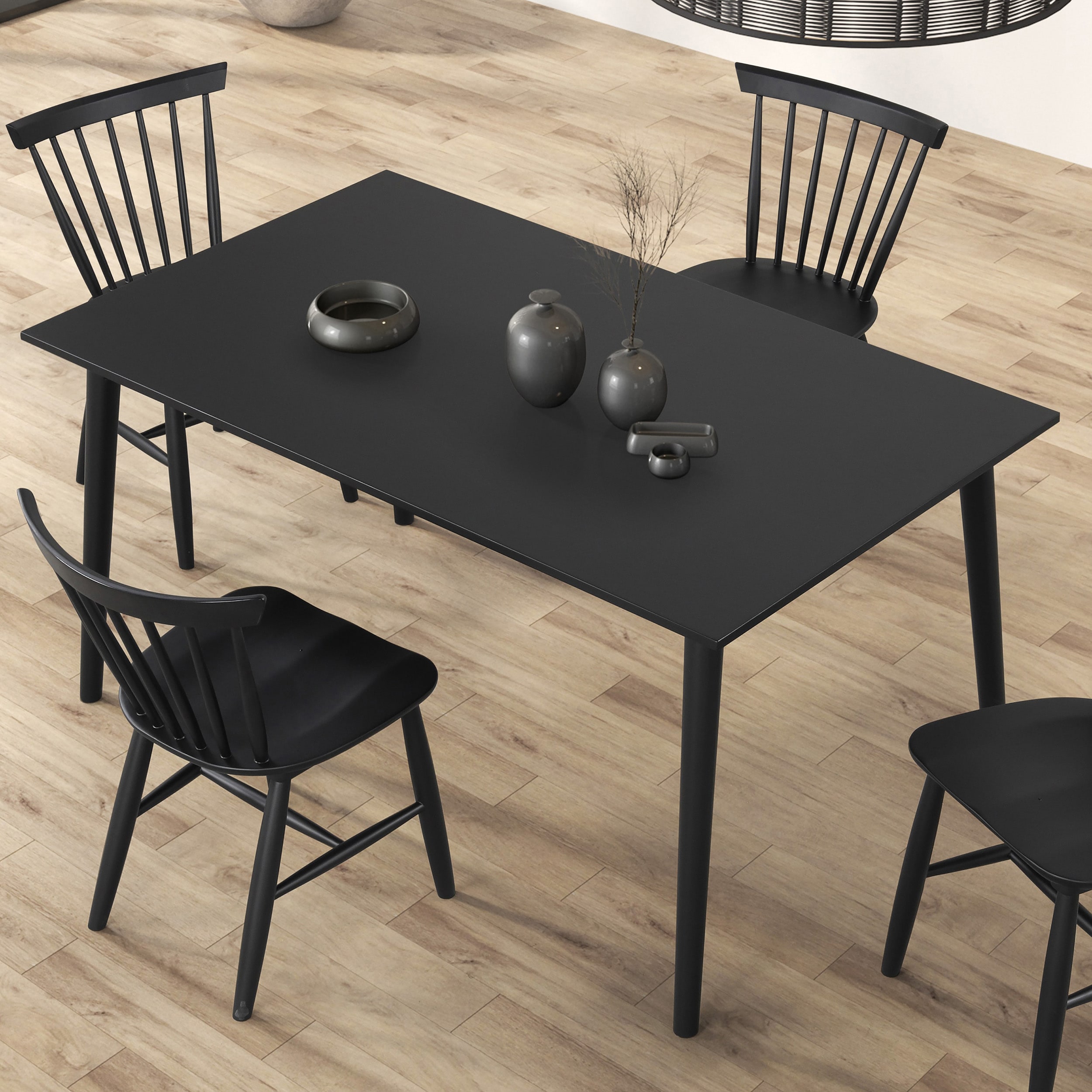 Black Solid Wood 60-Inch Rectangular Mid-Century Modern Dining Table