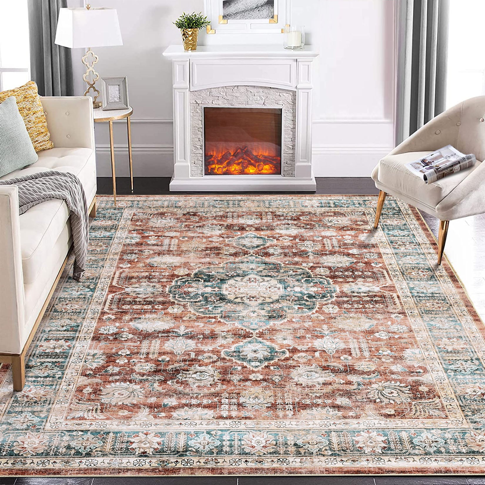 Garvee YXY-LO-PHO-11QD0OQP 8 x 10 (ft) Polyester Brick Rectangular Indoor Distressed/Overdyed Vintage Machine washable Area rug