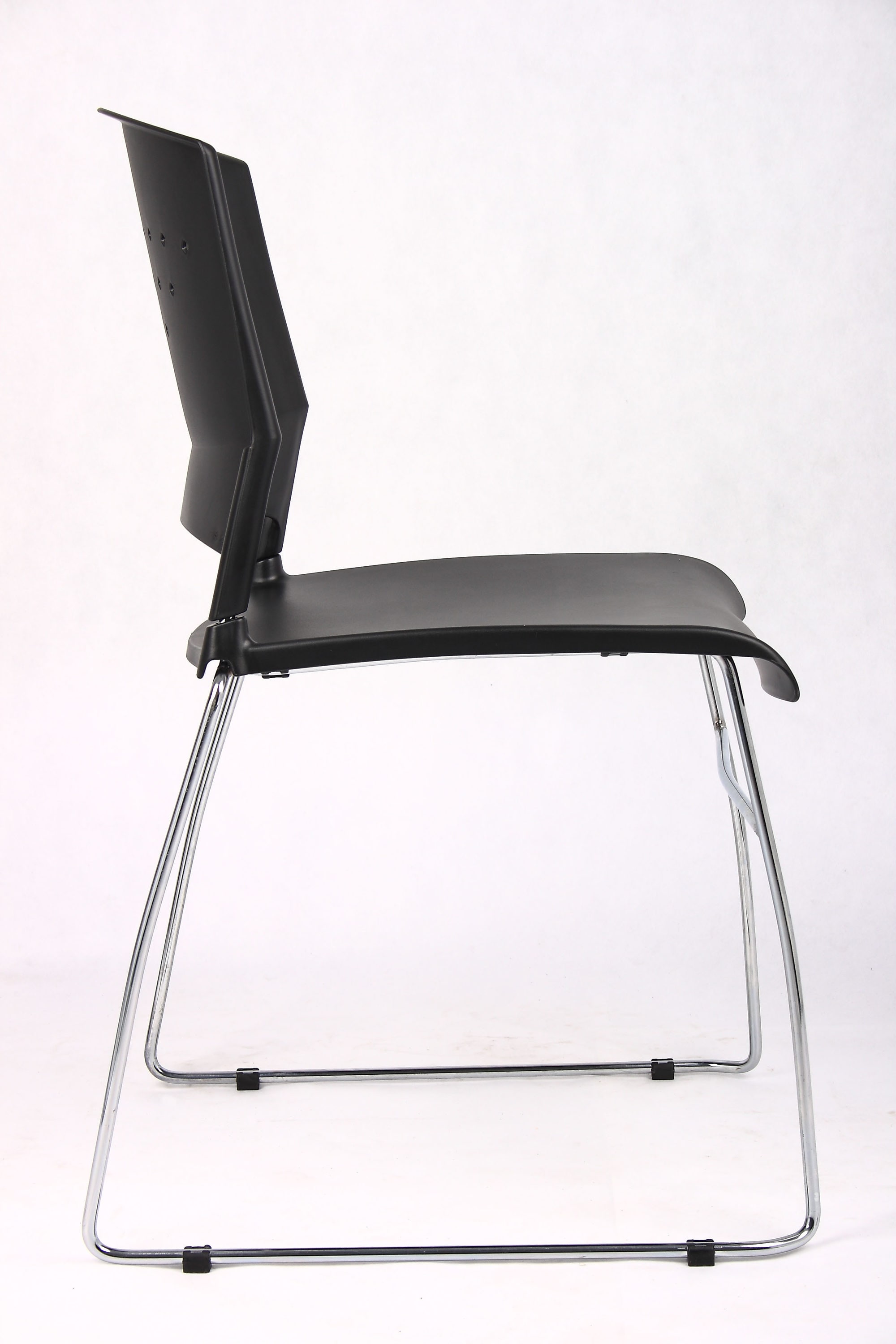 Black Vinyl and Metal Armless Stacking Chairs, Set of 2