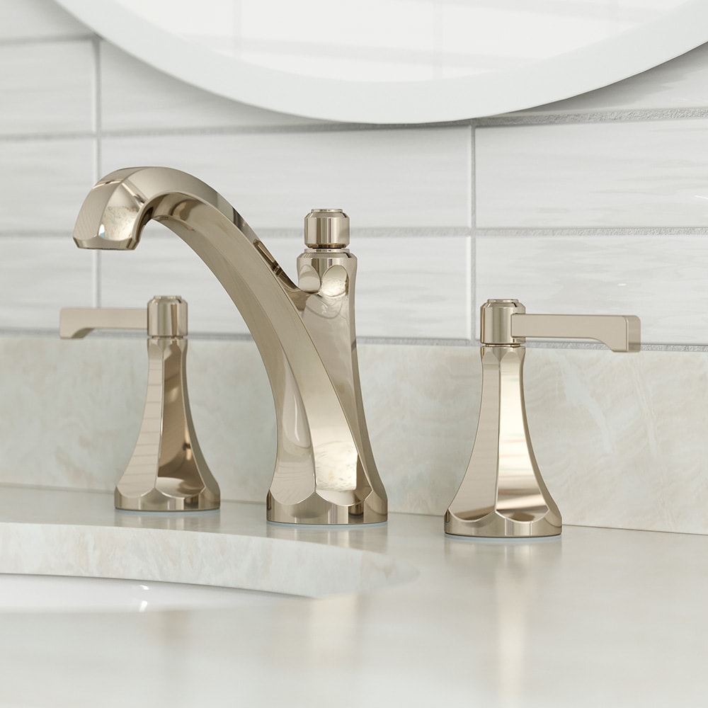 Pfister LG49-DE0D Arterra Polished Nickel Widespread 2-handle WaterSense Mid-arc Residential Handle Bathroom Sink Faucet with Drain