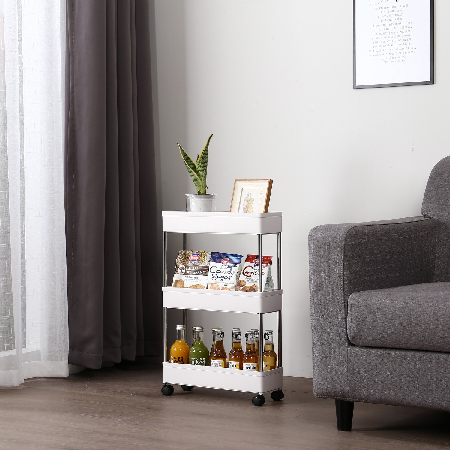 Winado LO1G13003624 White Steel Base with Plastic Rolling Kitchen Cart ( 8.7 x 16-in x 24 )