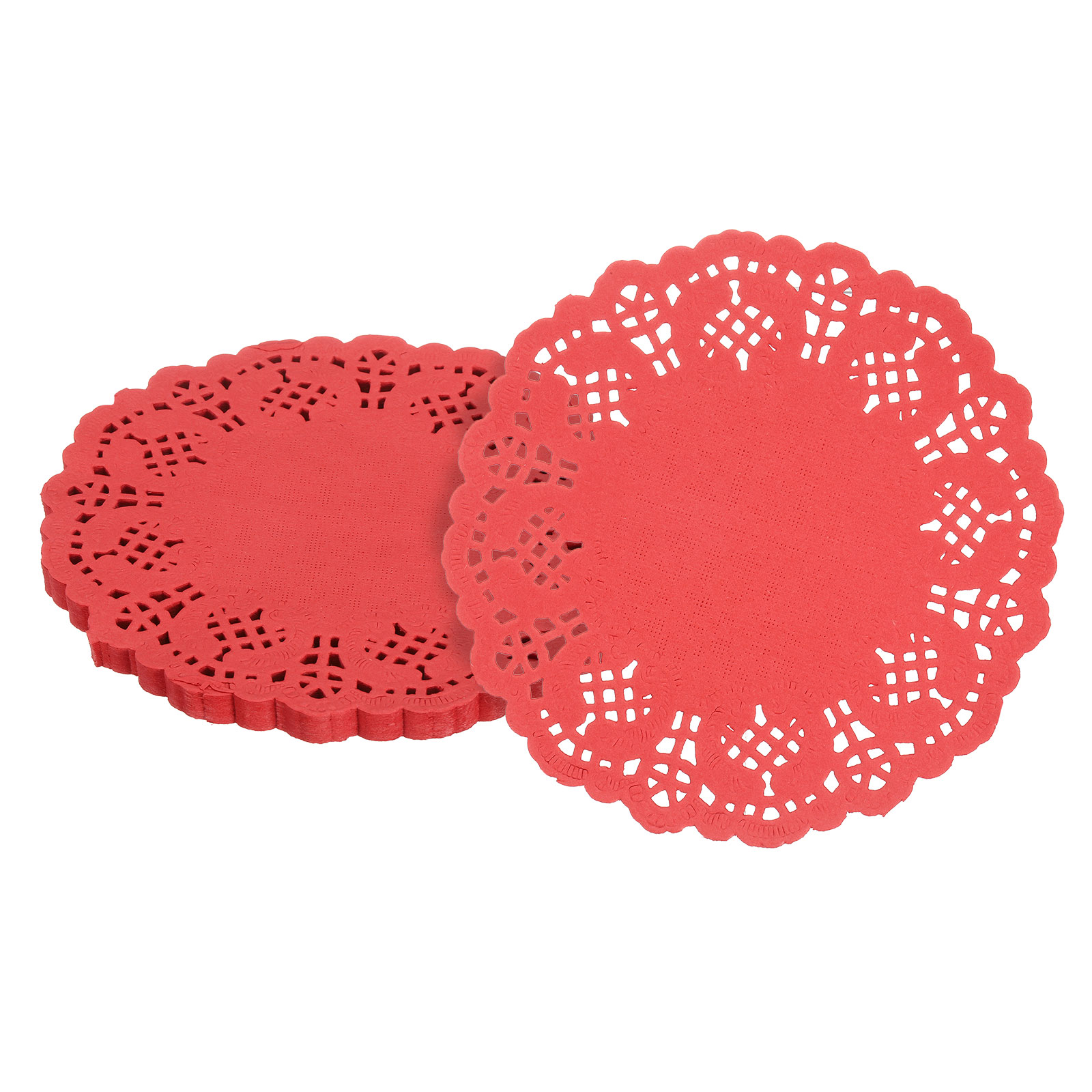Unique Bargains 100pcs Paper Doilies 4.5-Inch Lace Paper Doilies Disposable Paper Placemats for Cakes Table Plate Crafts Party Weddings Tableware Red #S26030301UX0807