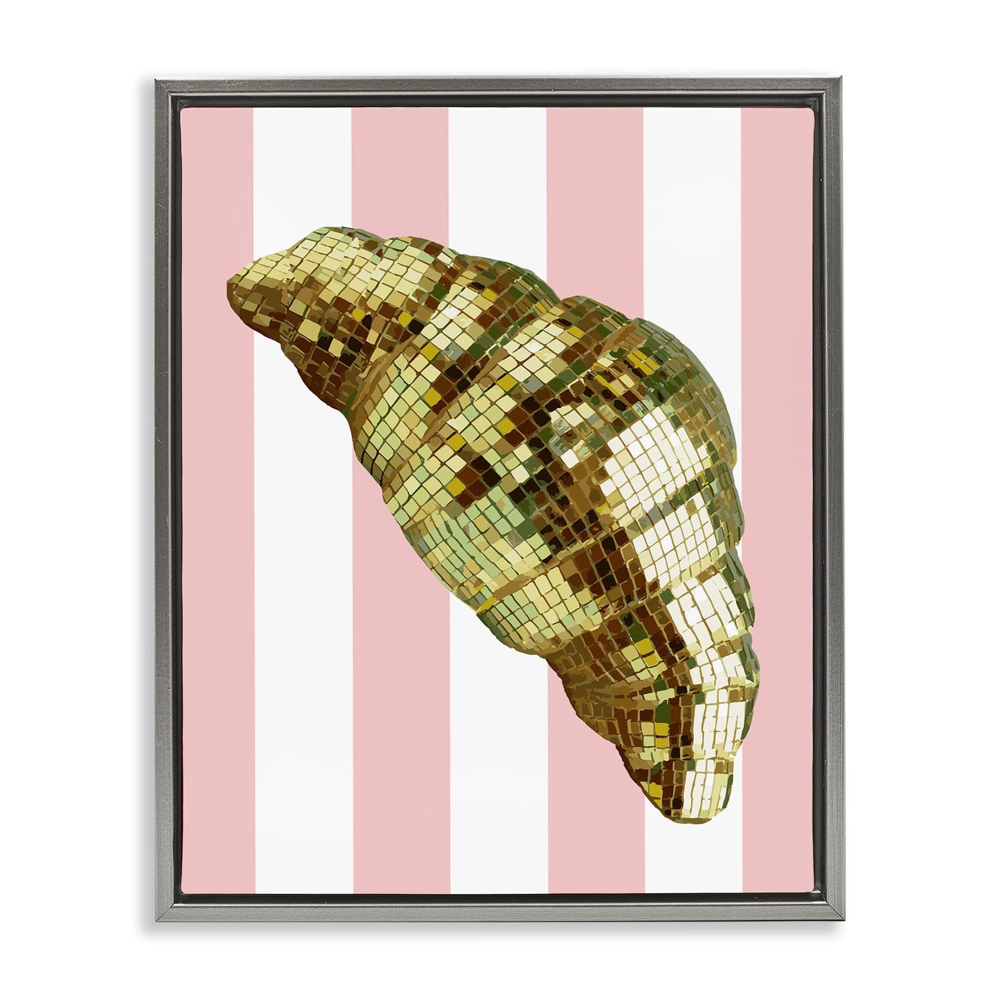 Stupell Industries BT-126-FFL-24X30 Disco Croissant and Pink Stripes Gray Framed Floater Canvas Wall Art By Lil' Rue 25 x 31