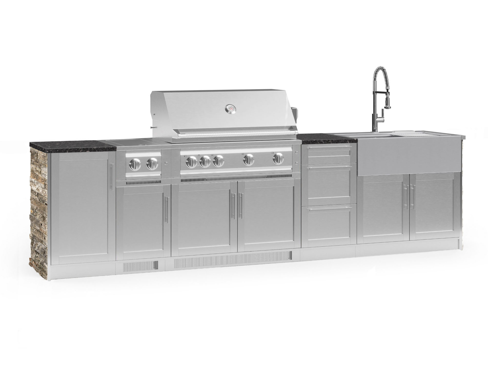 NewAge Products 69158 Signature Series Cabinets Platinum Grill 10 -Piece 131.16-in W x 25.5-in D x 58.64-in H Modular Outdoor Kitchen Set 7 Burners