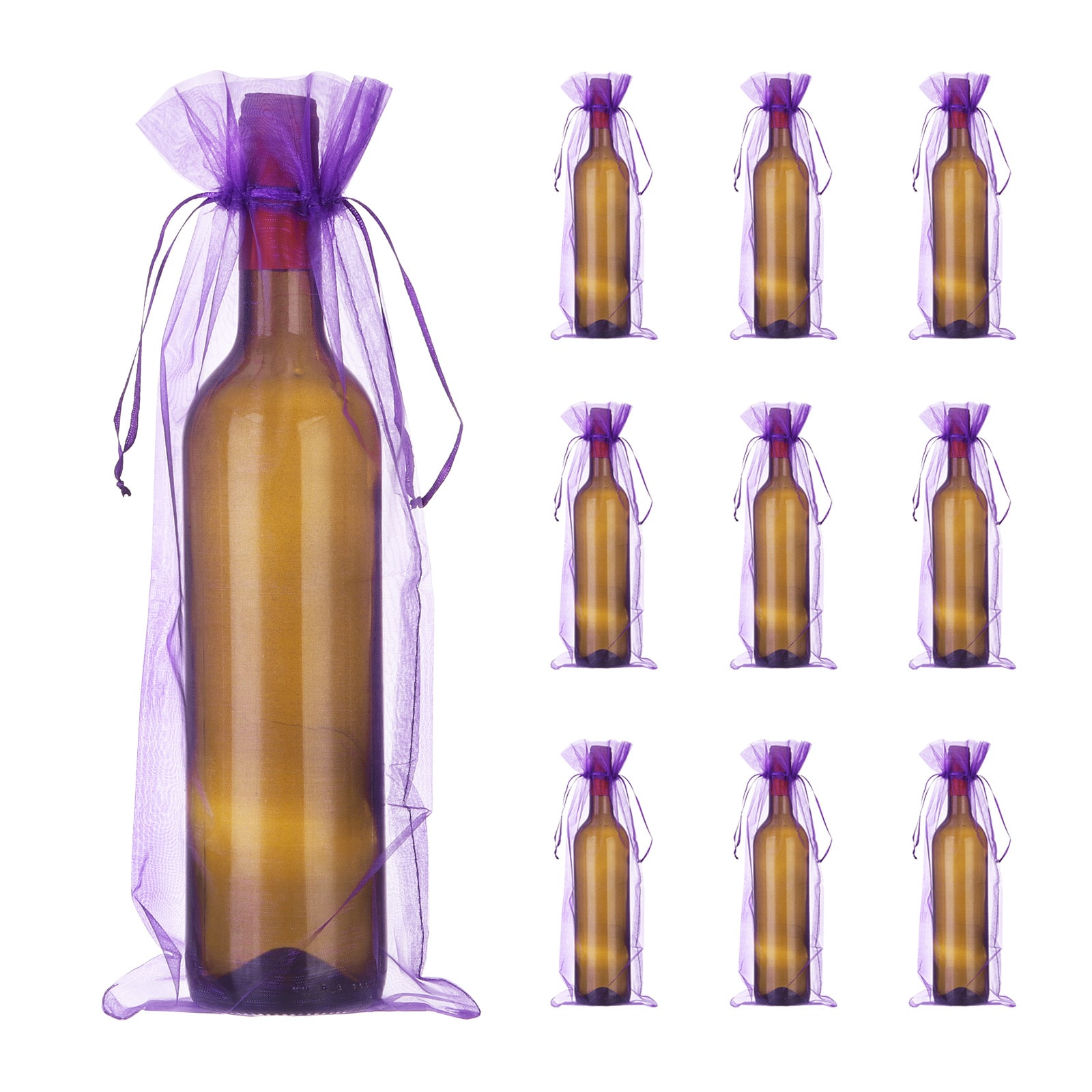PATIKIL 14 x 5 Inch Organza Wine Bags 20pcs Gift Wrap Bags Sheer Mesh Wine Bottle Bag Drawstring Pouches Reusable for Party Wedding Favors Purple #S26051100UX7260