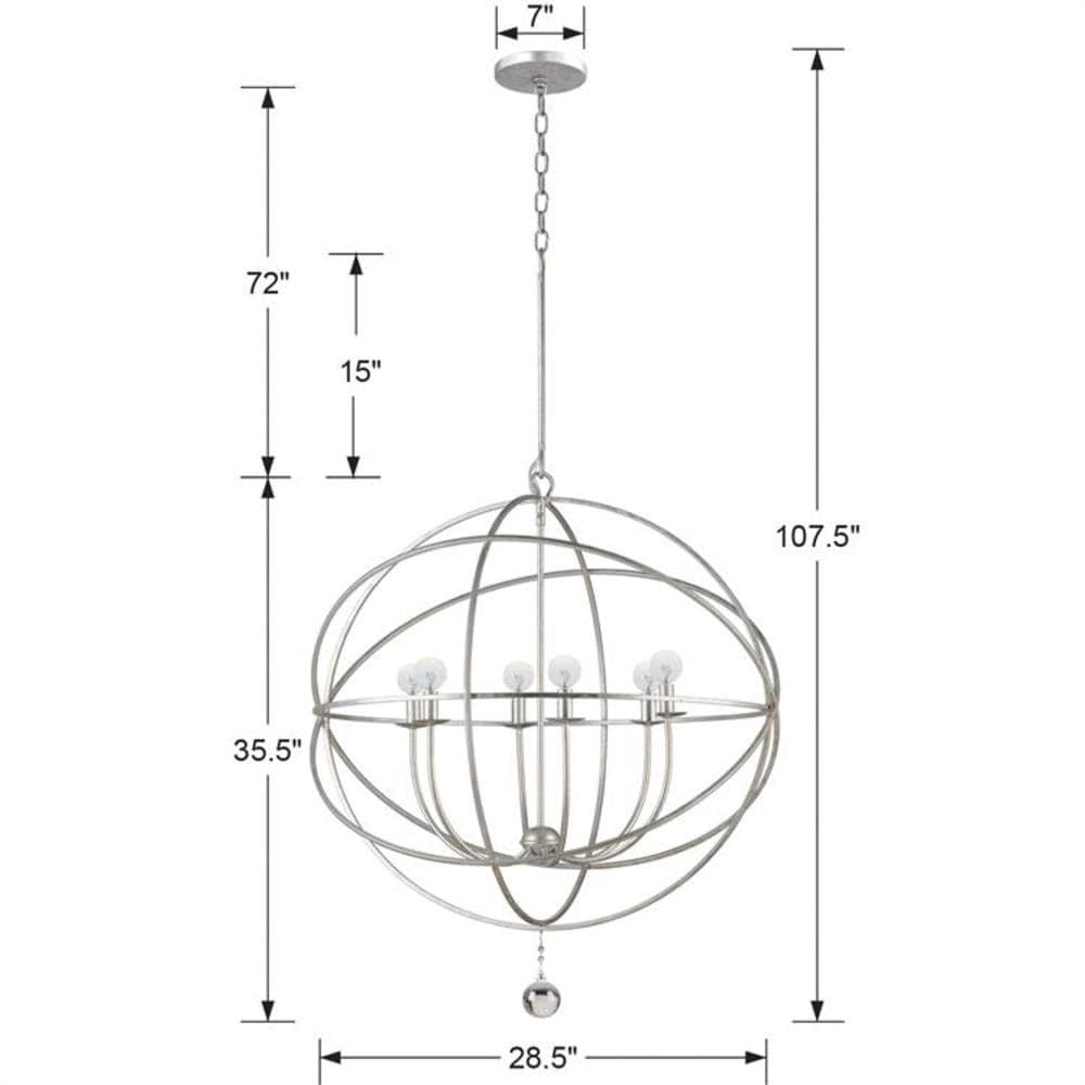 Olde Silver 6-Light Sphere Chandelier with Clear Glass Drops