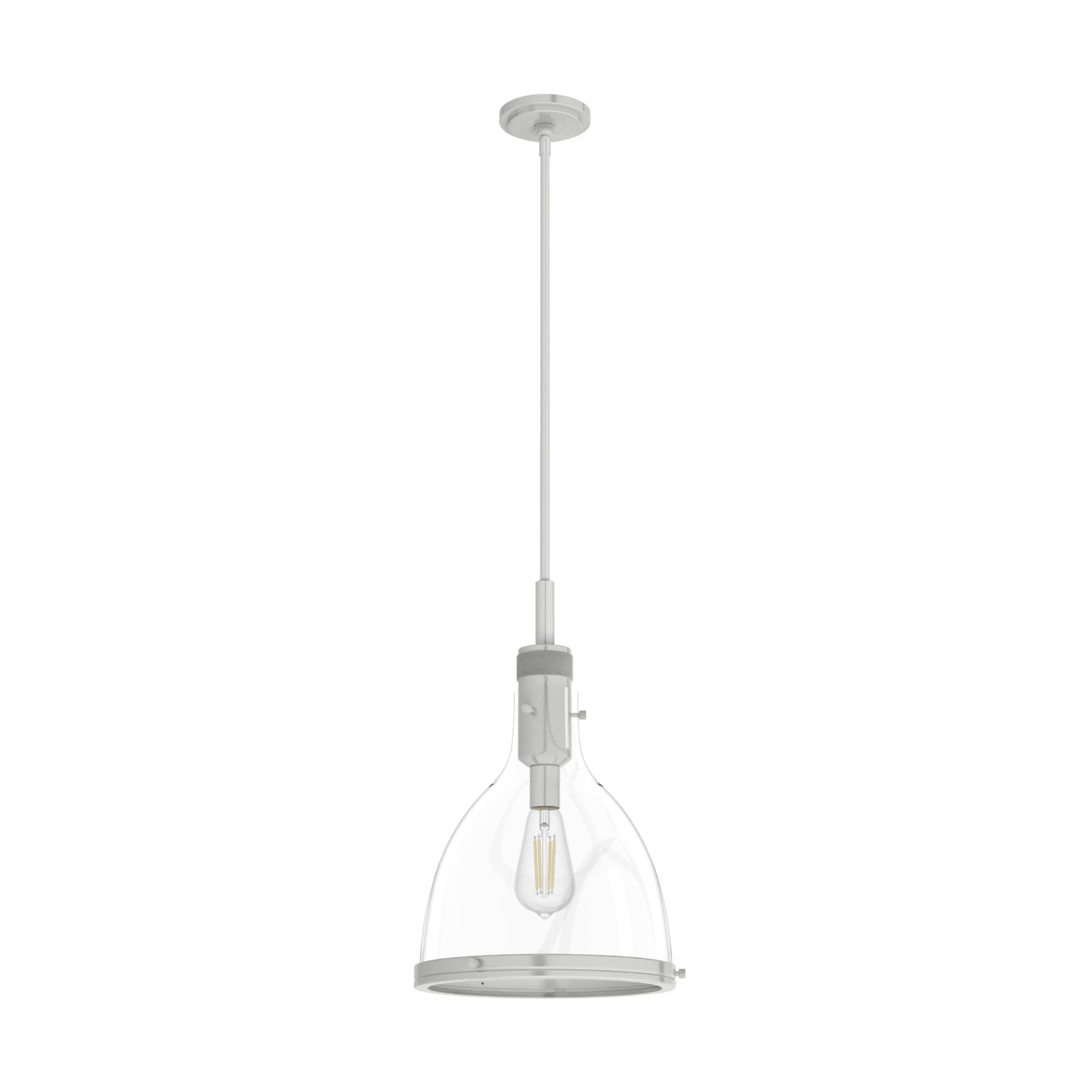 Hunter 19296 Van Nuys 1 -Light Brushed Nickel Transitional Clear glass Dome Medium Hanging Kitchen island light