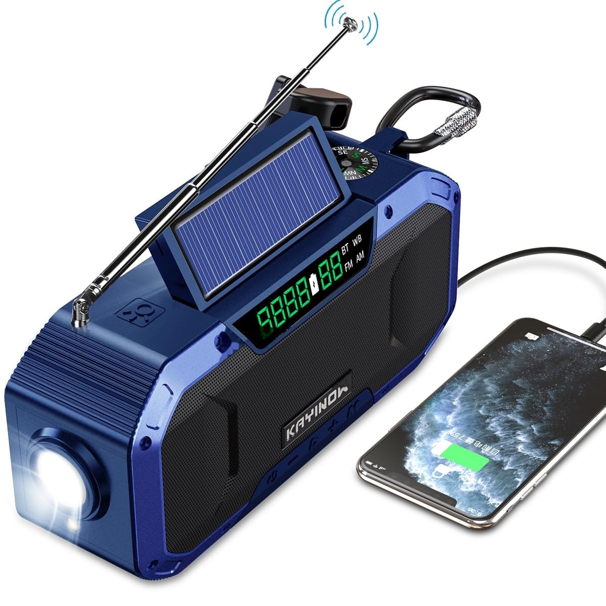 JVFCXXV  Emergency Weather Radio with Bluetooth AM FM NOAA Solar Crank power cell IPX5 Waterproof Portable Shock Resistant Flashlight SOS