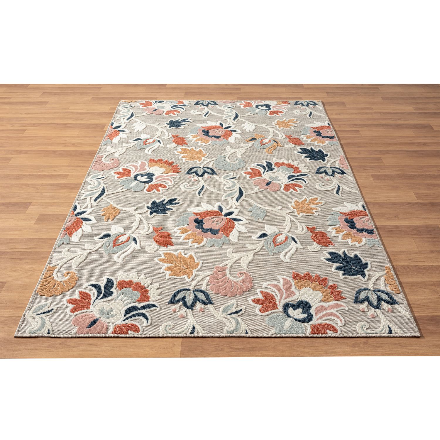 Gray Floral Synthetic Reversible 5' x 7' Area Rug
