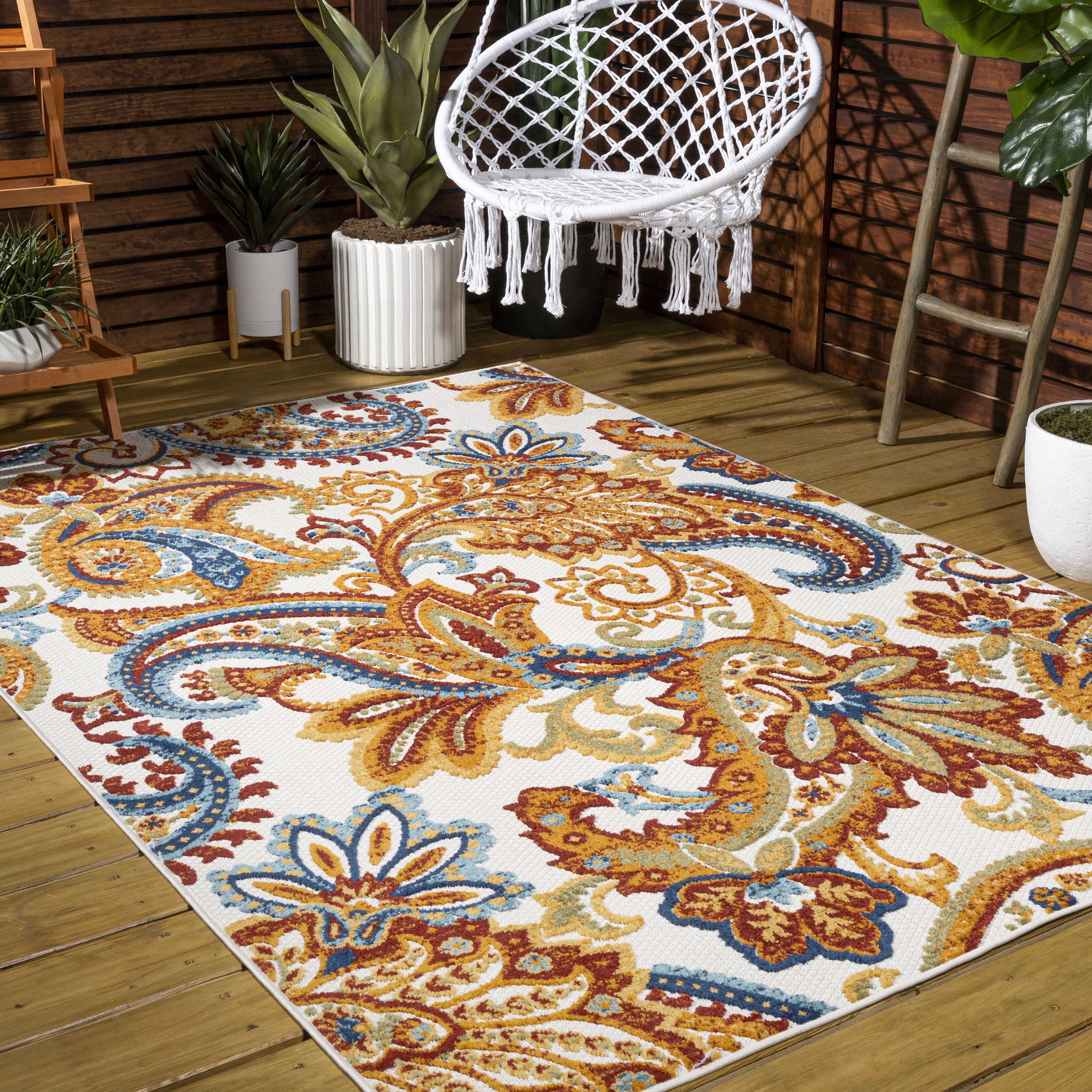Gordes Paisley High-Low Orange Multicolor Synthetic Area Rug