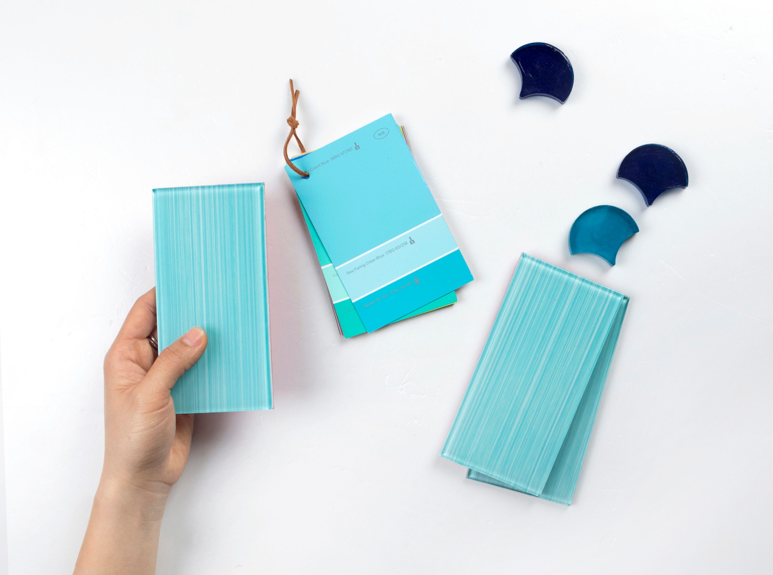 Aqua Blue Hand-Painted Glass Peel and Stick Subway Tile