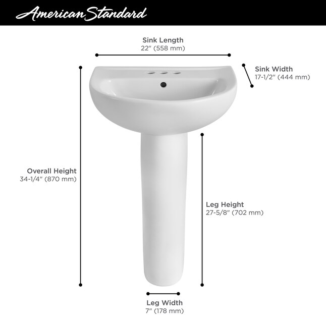 American Standard Mainstream 34 25 In H White Vitreous China Traditional Pedestal Sink Combo 22 X 17 5 The Sinks Department At Com - Bathroom Pedestal Sink Measurements