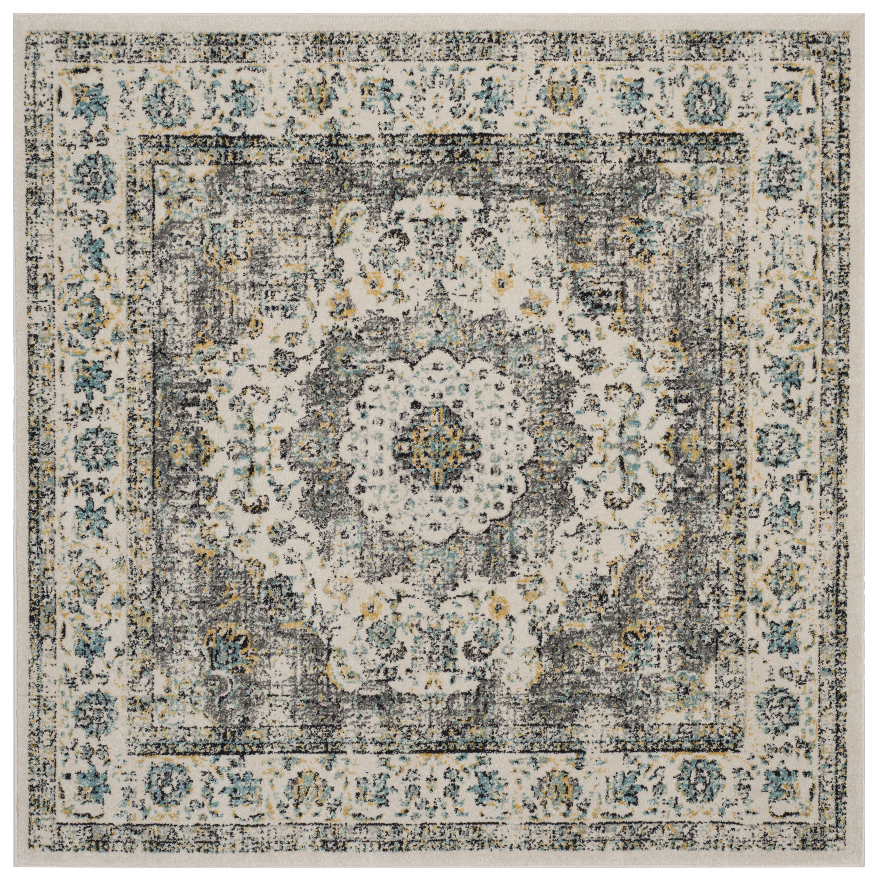 Safavieh EVK220B-9SQ Evoke Savoy 9 x 9 (ft) Loomed Synthetic Gray/Gold Square Indoor Floral/Botanical Vintage Area rug