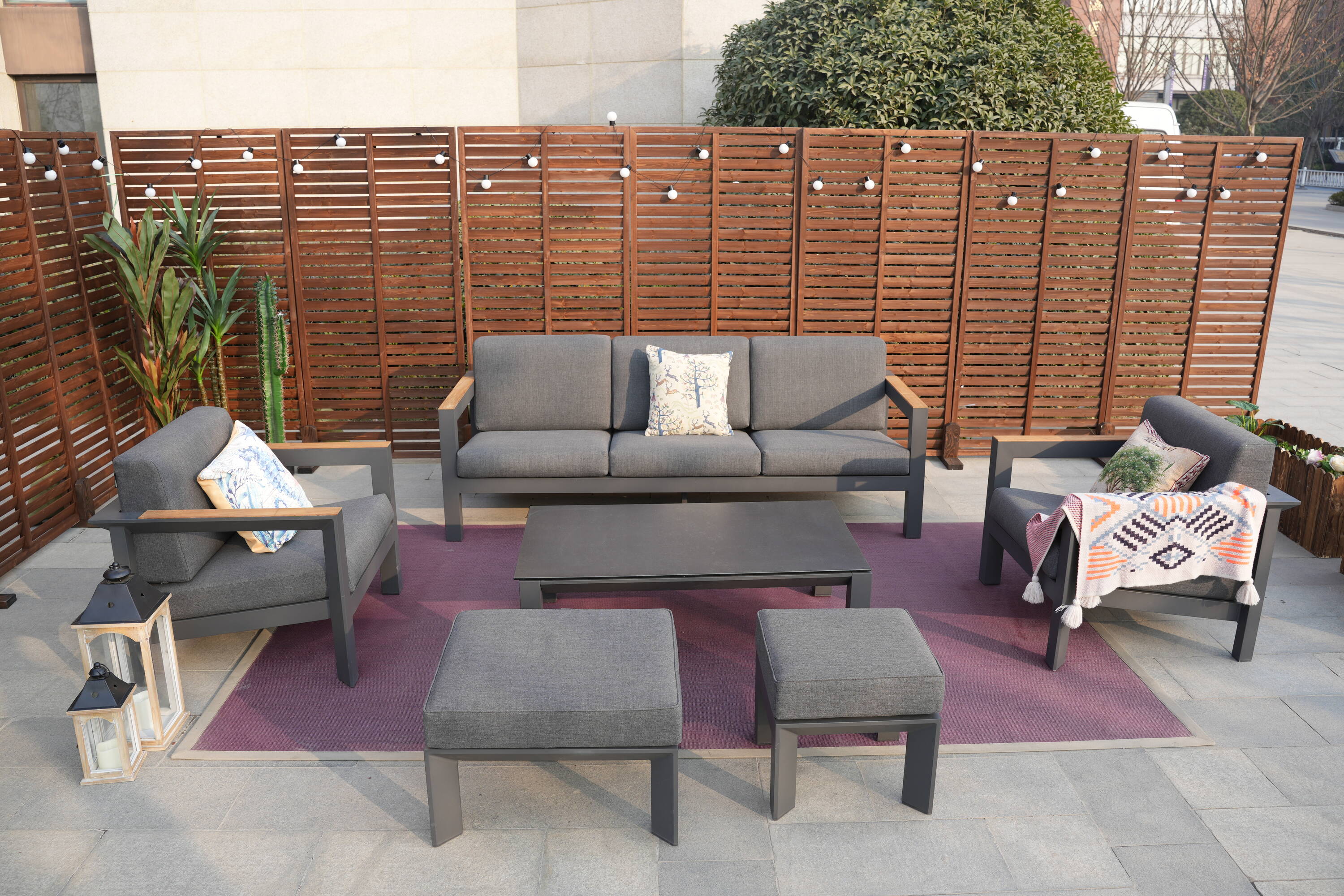 Direct Wicker DWS-2326TS2SCTA&27F 6 -Piece 3 Patio Sofa Conversation Set with Gray Cushions