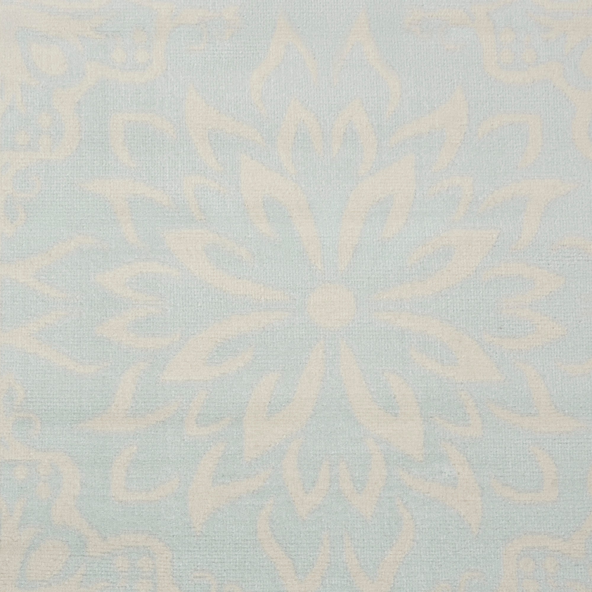 Ivory and Light Blue Floral 8' x 10' Viscose Area Rug
