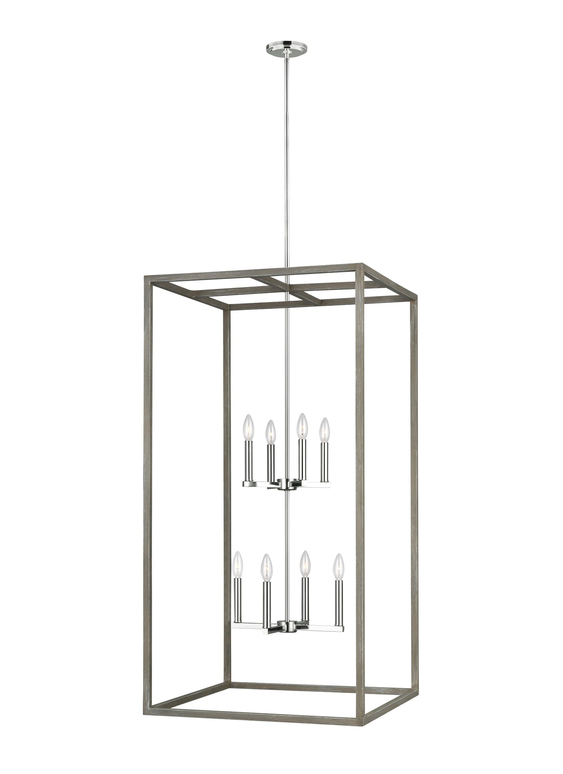 Generation Lighting 5234508EN-872 Moffet Street 8 -Light Washed Pine Industrial Geometric Large Hanging Pendant light