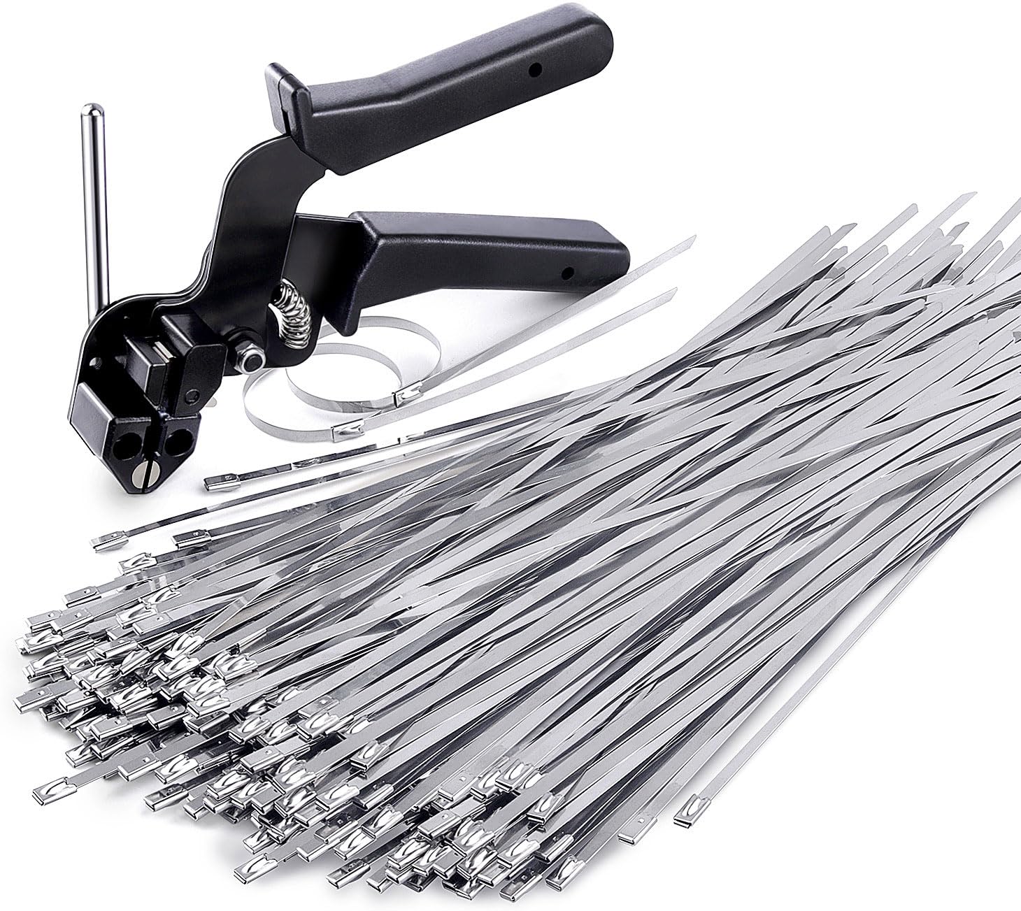 Angel Sar 11.8in L 150-Piece Stainless Steel Cable Tie Gun Kit Silver Cable Tie Tool Stainless Steel Cable Tie Gun Kit for Fence Repair #L2MJA425CZTT4