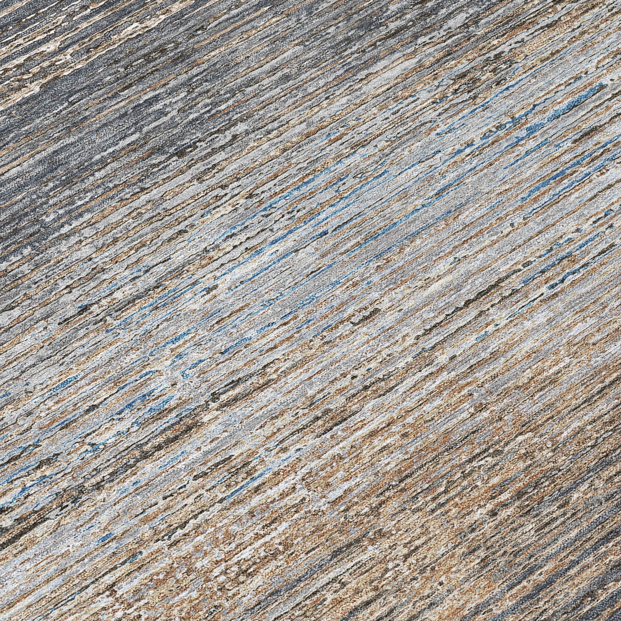 Pewter and Beige Stripe Washable Synthetic Rug 3' x 5'