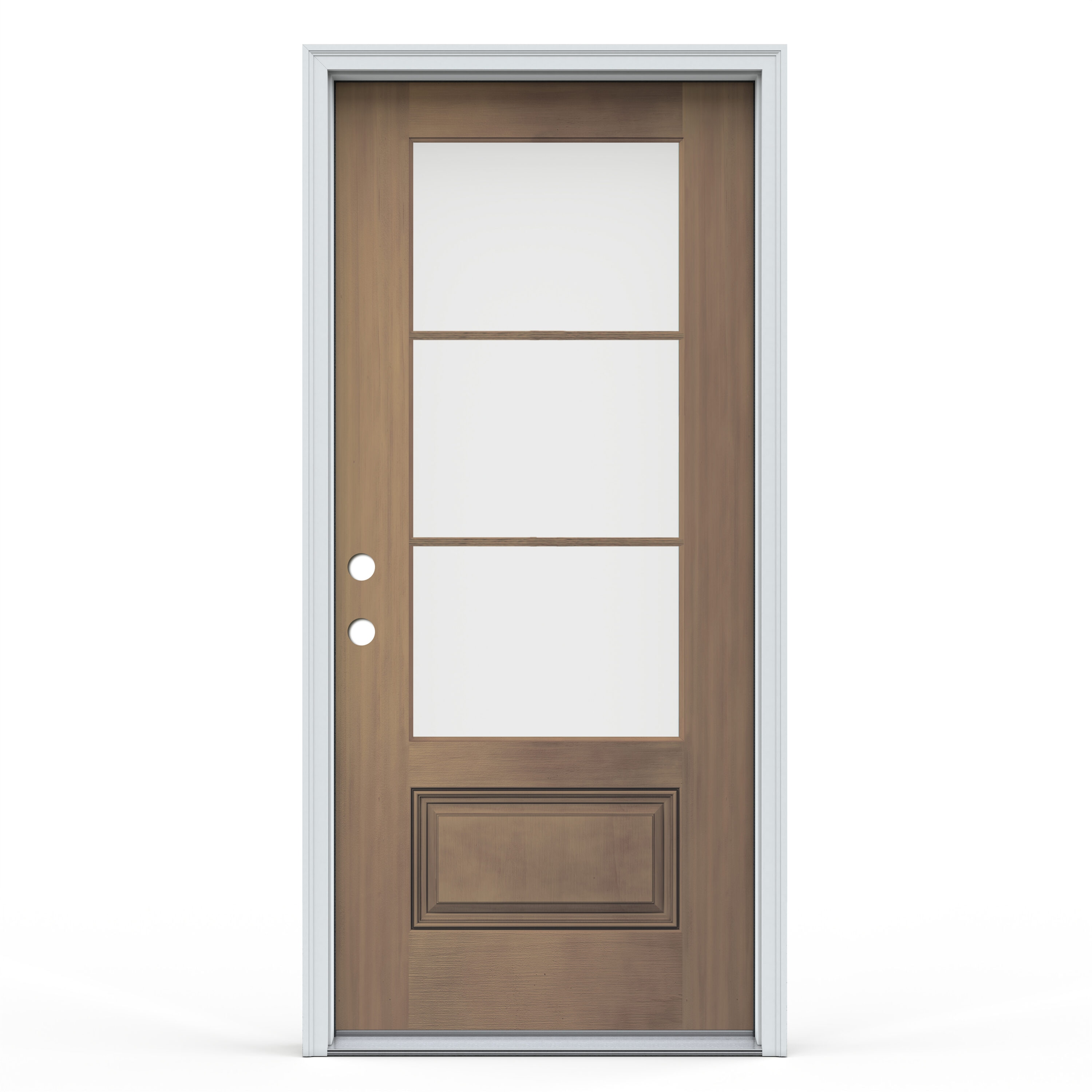 JELD-WEN LOWOLJW240500028 Fiberglass 3/4 lite Right-hand inswing Warm Toffee Stained Prehung Front Door with Brickmould Insulating core with Grilles