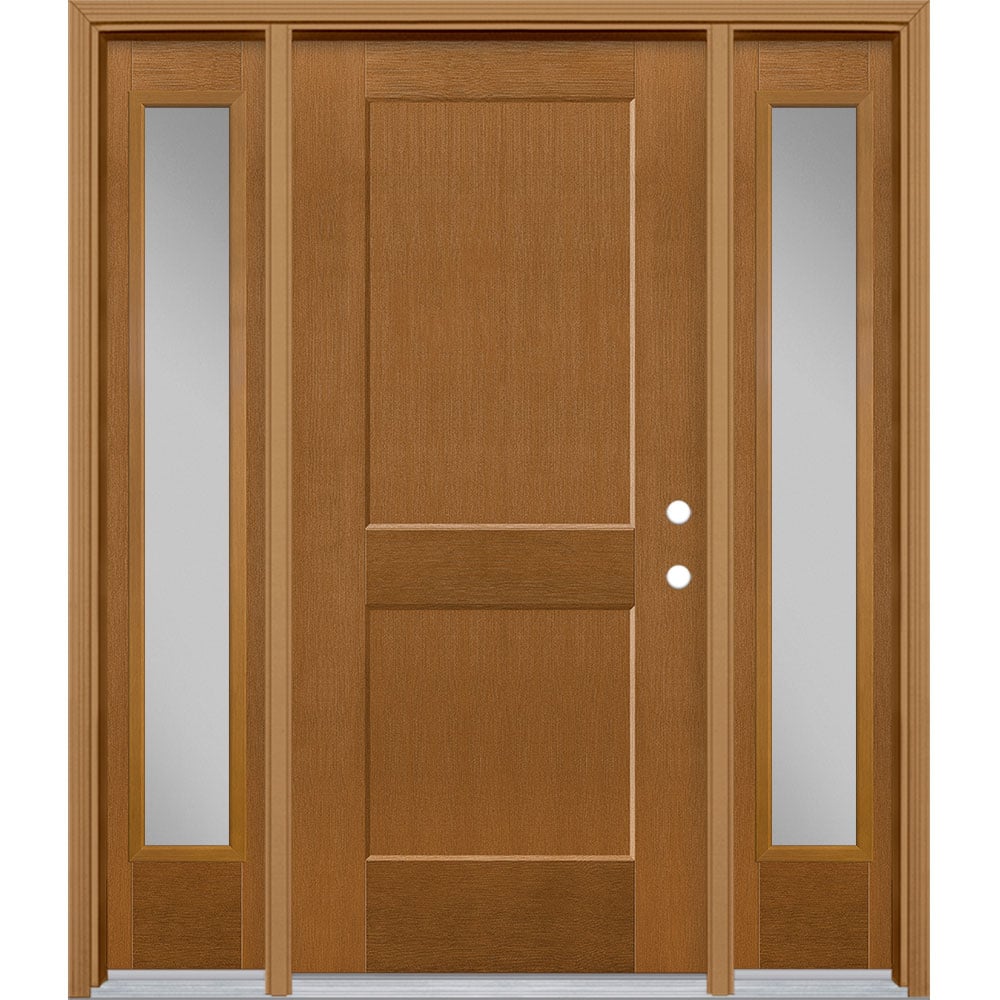 Masonite 5204078 Logan 64-in x 80-in x 4-9/16-in Fiberglass No glass Left-hand inswing Oakcrest Stained Prehung Front Door with Sidelights with Brickmould Insulating core