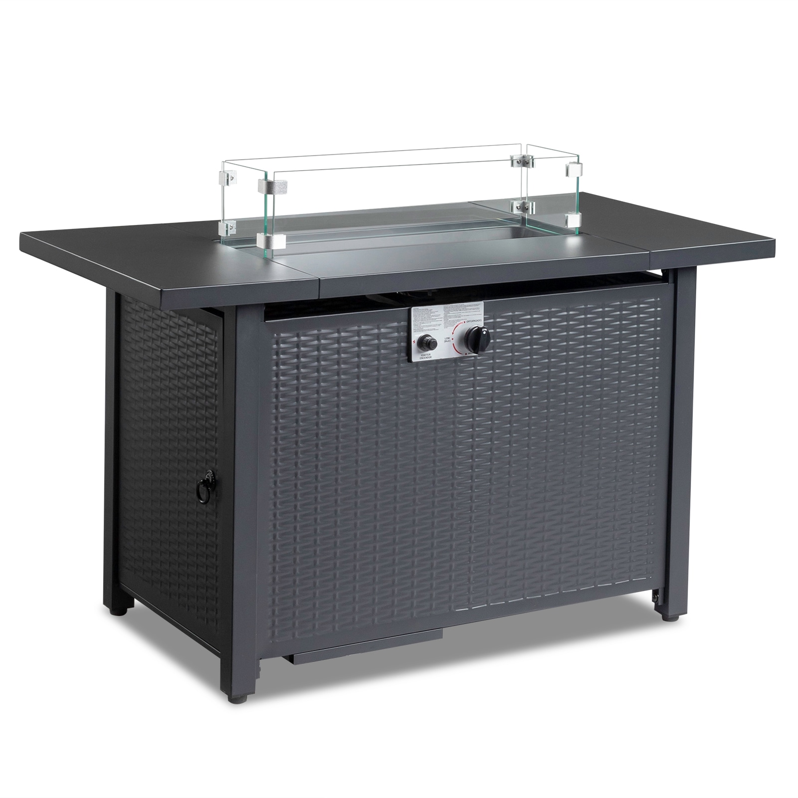 Outopee LO1G57000555 Fire Pit Table 22-in W Black Steel Rectangle Tabletop Liquid propane Fire table