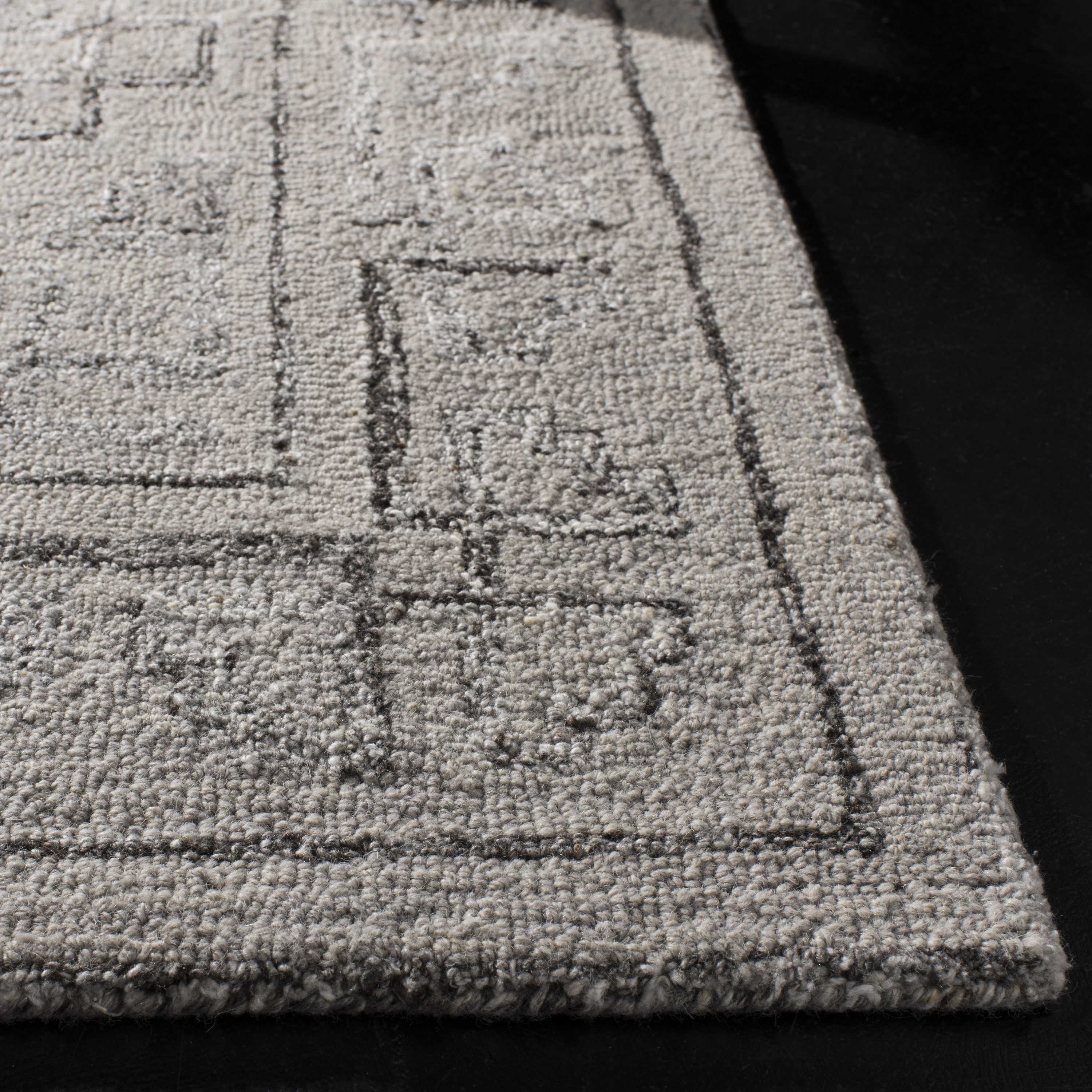 Handmade Abstract Black & Taupe Wool-Blend 6' Square Area Rug