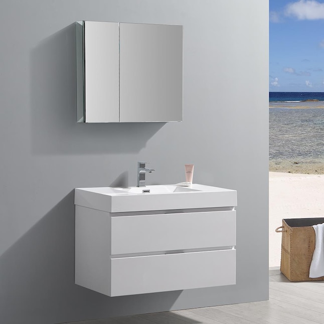 Fresca Senza 36 In Glossy White Single Sink Bathroom Vanity With Acrylic Top Faucet Included The Vanities Tops Department At Com - 36 Modern Bathroom Vanity With Sink