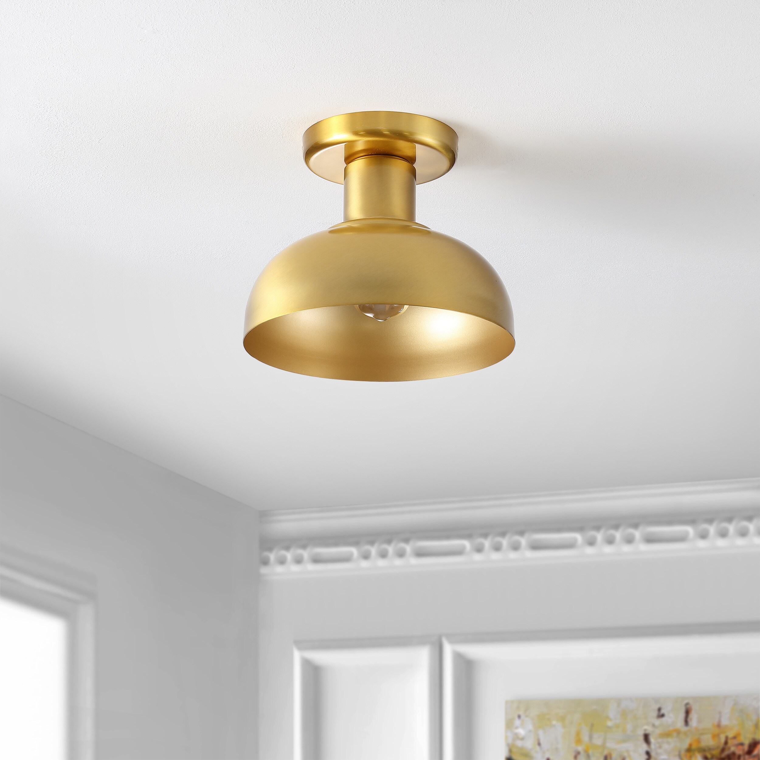 Helm 13" Brass and Glass LED Flush Mount Light