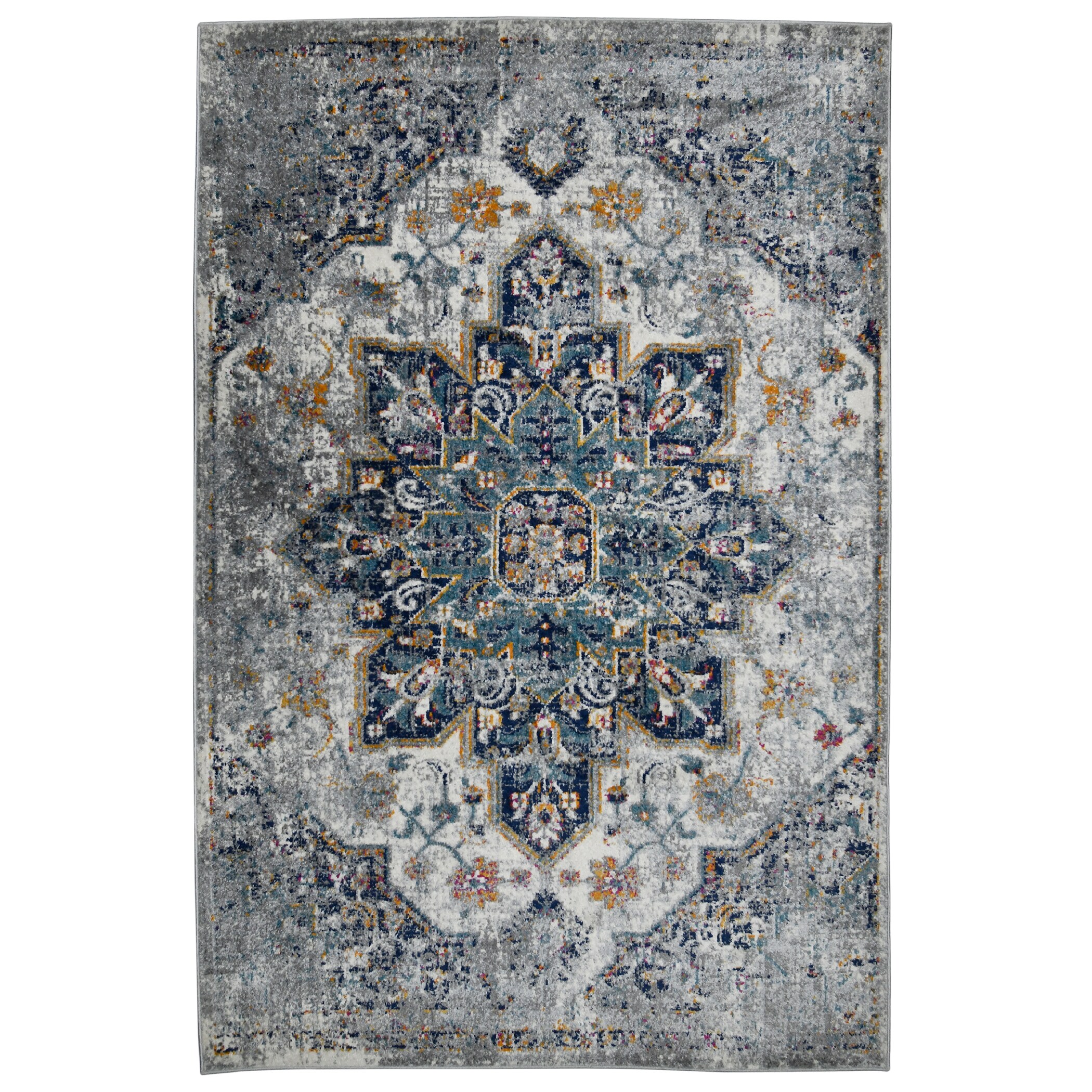 Gray Rectangular 5' x 7' Synthetic Stain-Resistant Area Rug