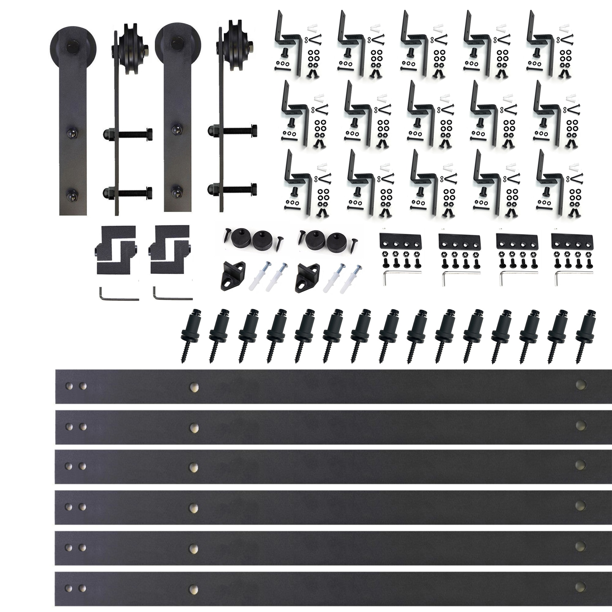 HOMACER ZT3TGH240C 240-in Rustic black Black Indoor I-strap Double bypass Barn door hardware kit