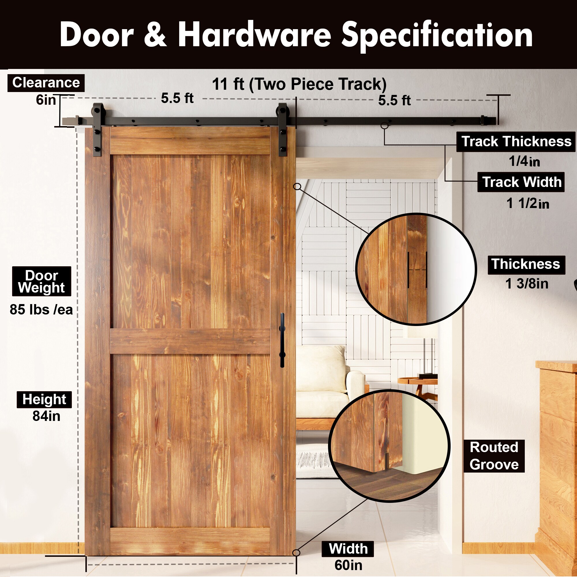 HOMACER YT1TGH132C-6084-H-EA Barn-Doors - View #7